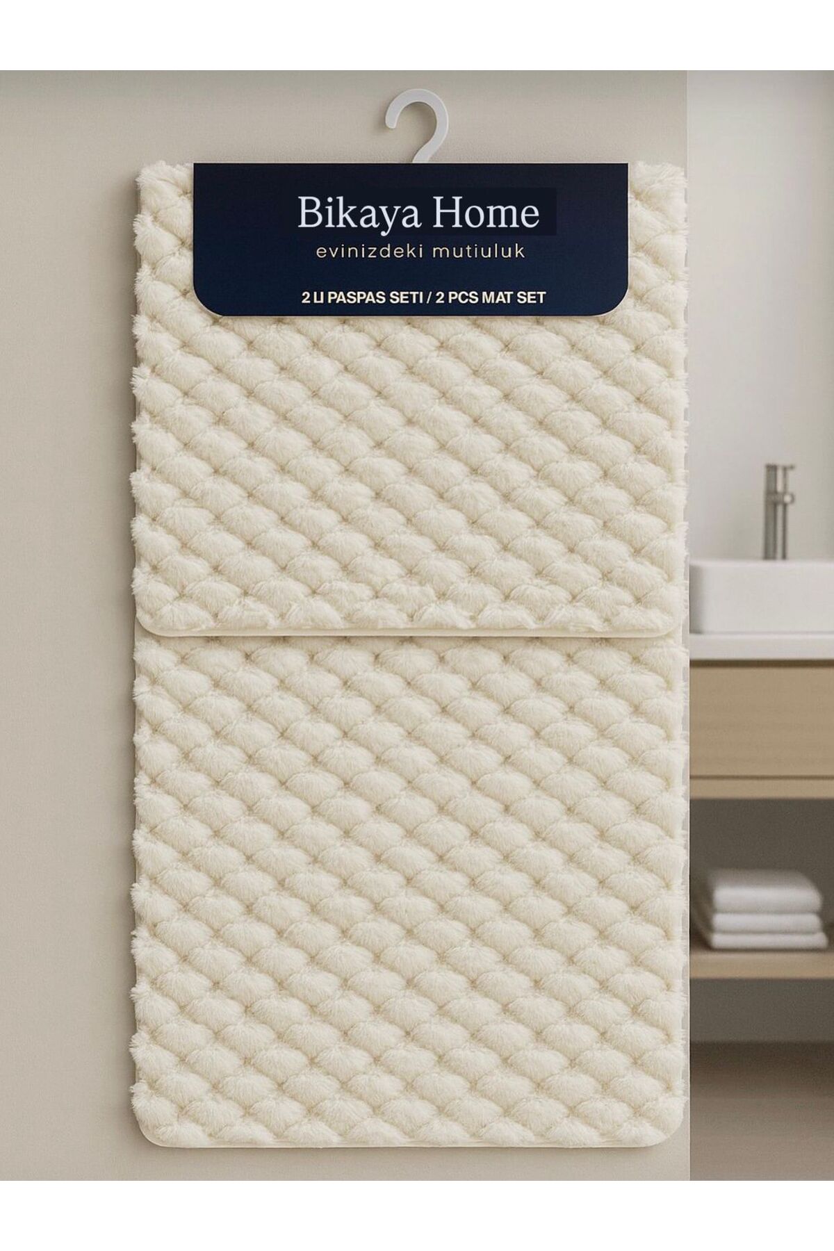 Washable Non-Slip Dot Base - 2-Piece Honeycomb Pattern Puffy Toilet Set - 60x100 cm 50x60 cm