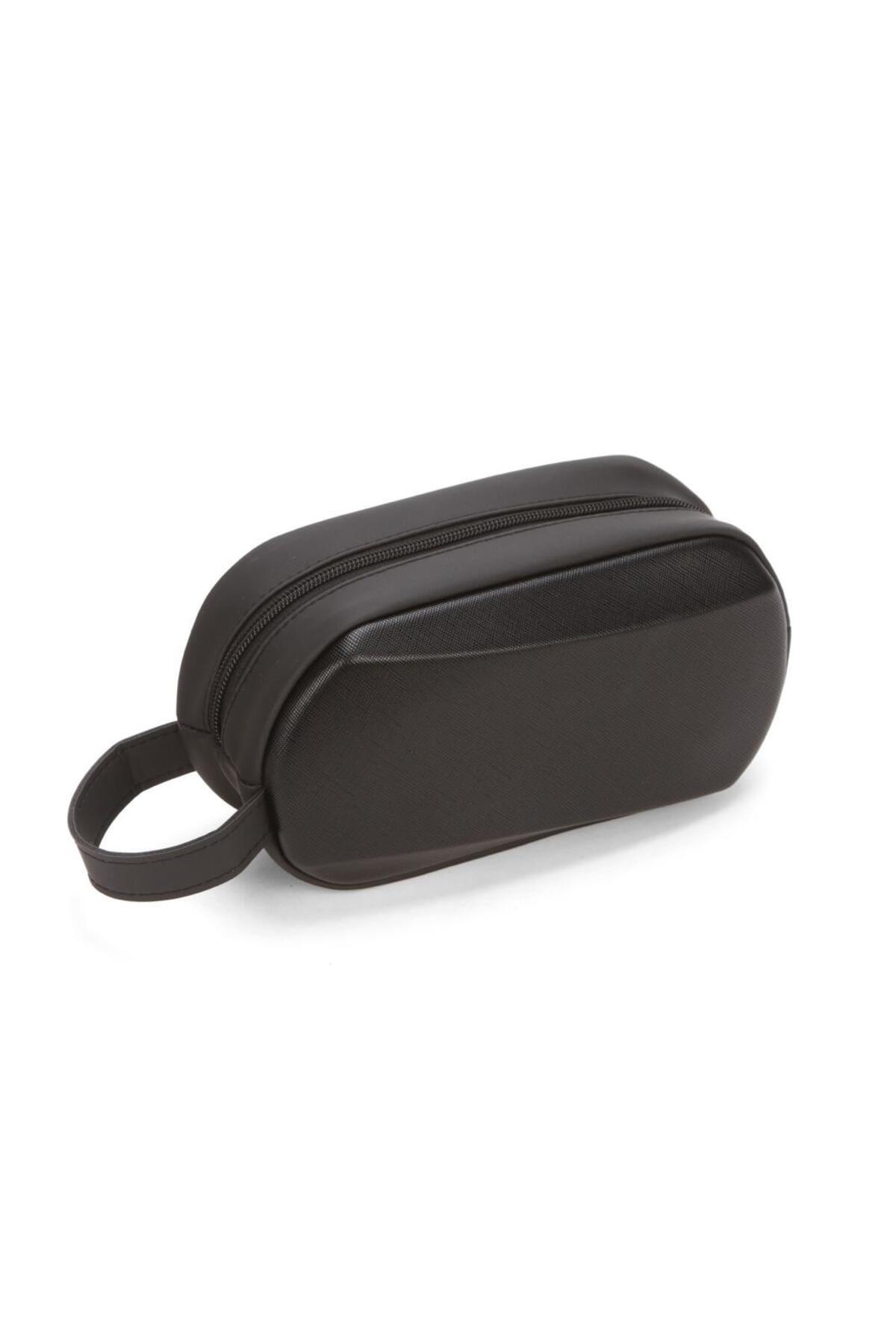 Newish Polo Erkek Siyah Deri-Kabuklu Traş Kozmetik Seyahat ve Bakım El Çantası portföy/clutch