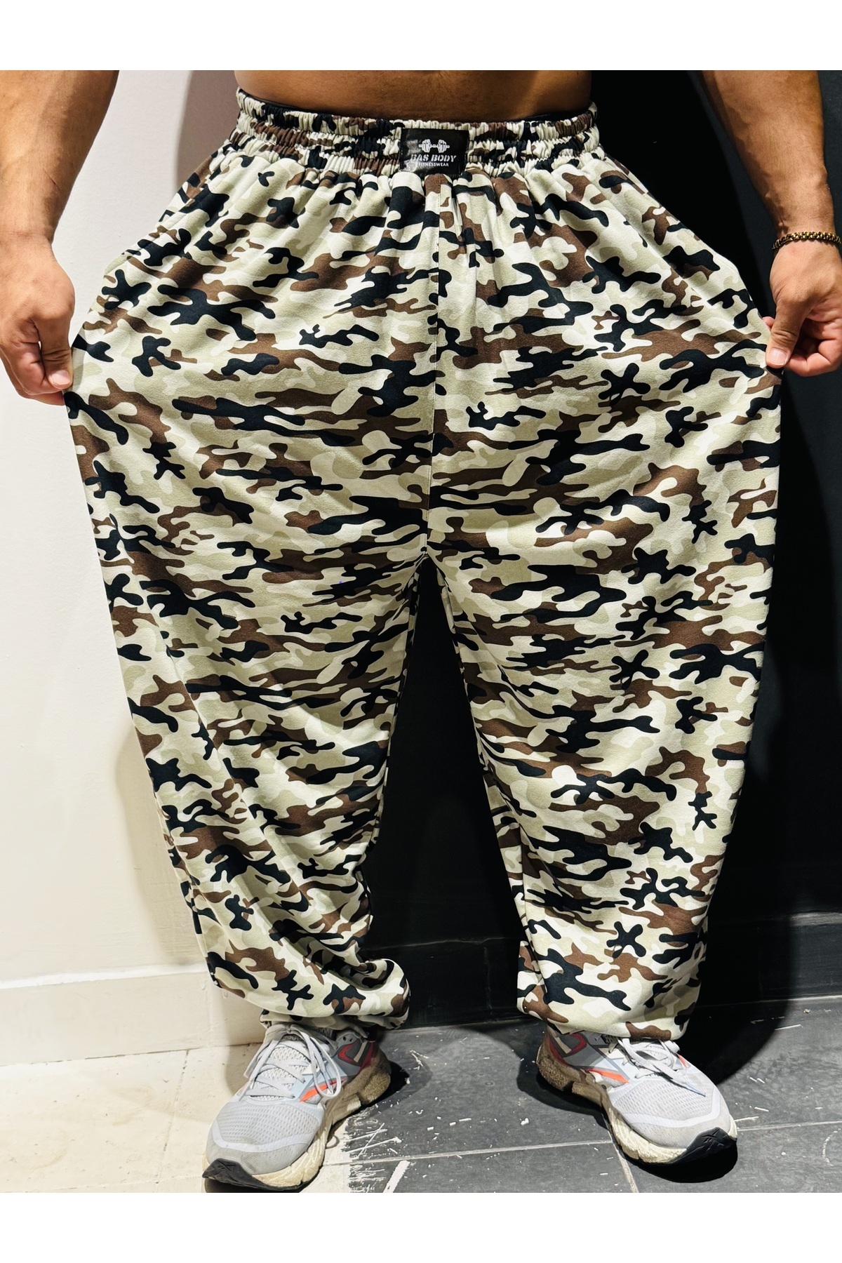 Bas Body FitnessWear Battal Beden Kamuflaj Eşofman Geniş Kesim Çift Derin Cep