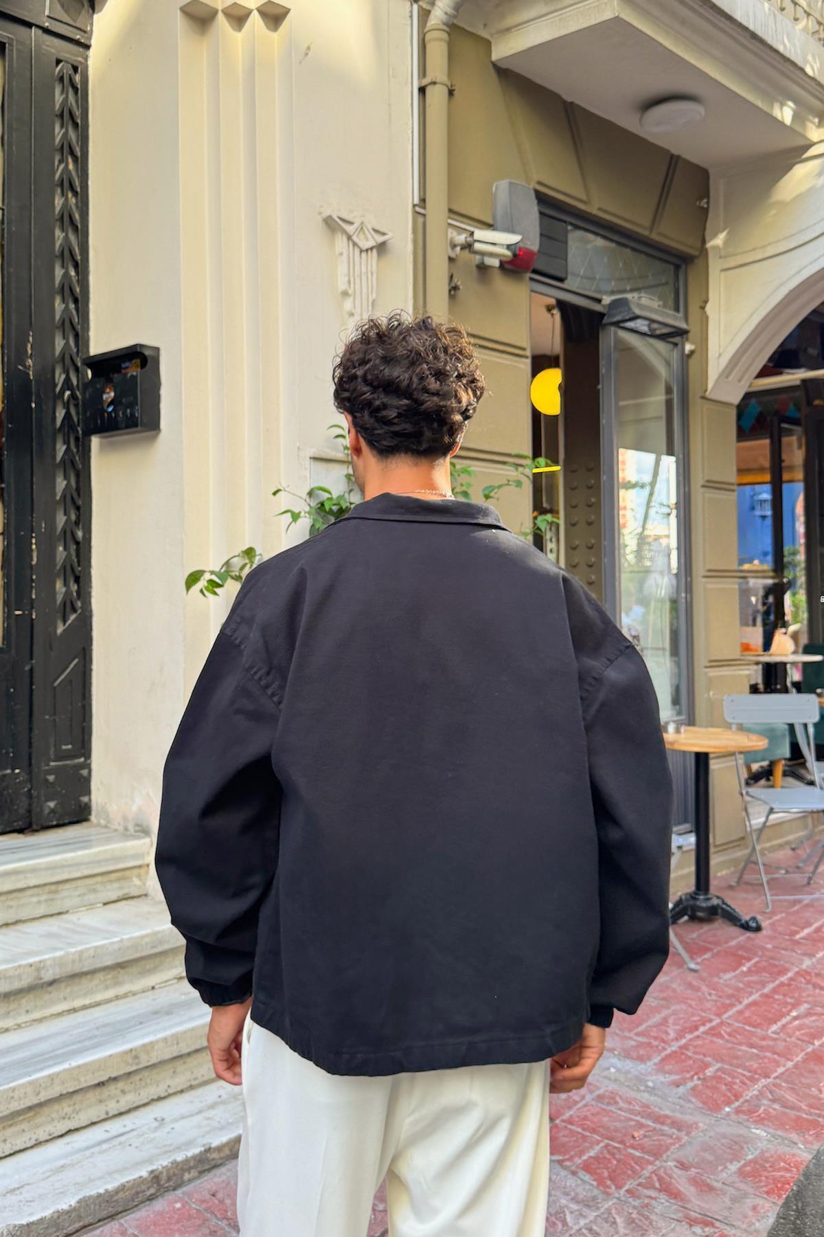 Flaw Wear Gömlek Yaka Bomber İnce Ceket Siyah görsel 2