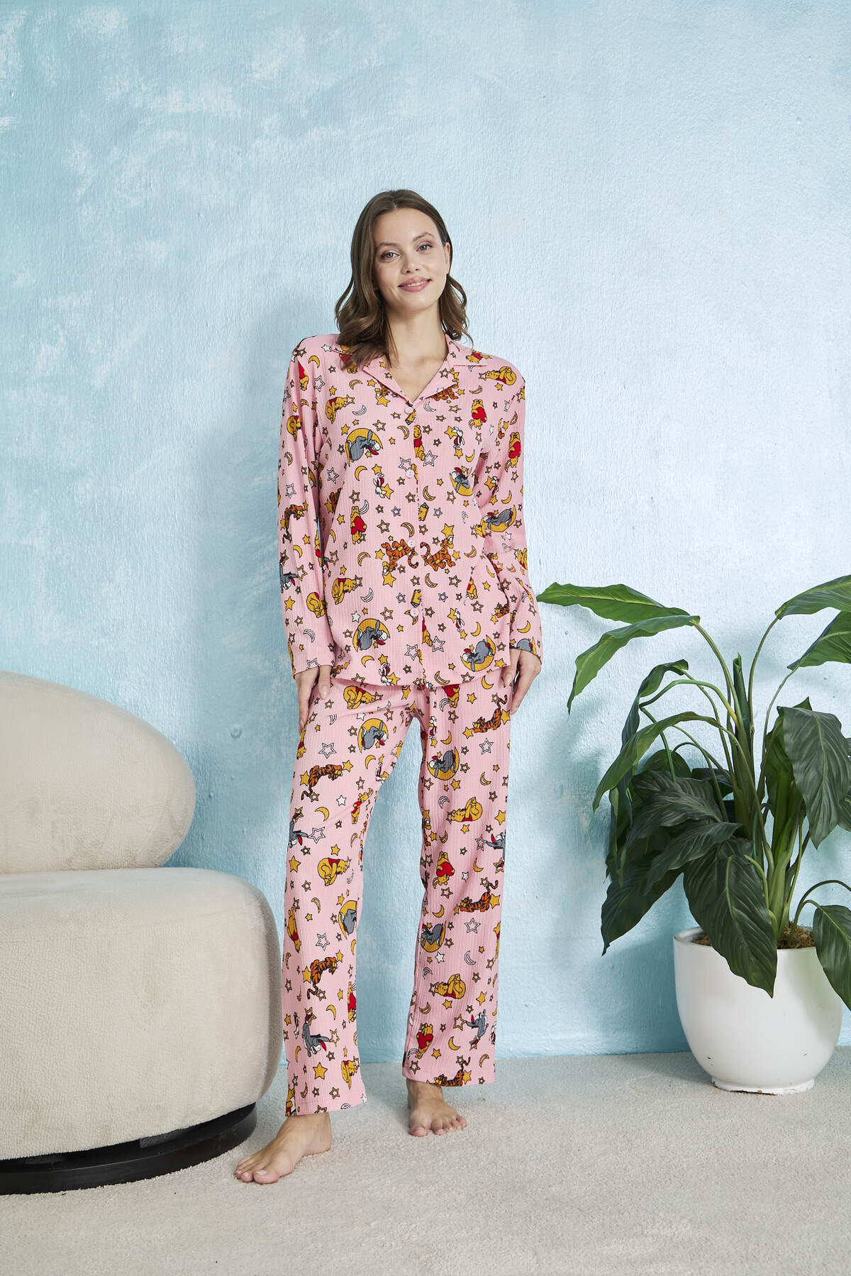 STELLAPİNK Winnie Karakterli Ay Yıldız Desenli Bürümcük Pijama Takımı görsel 3