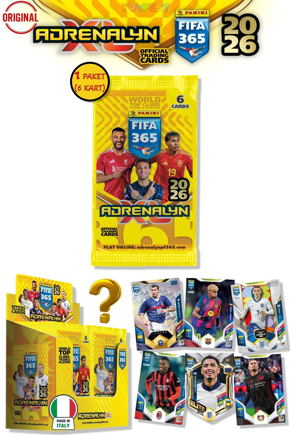 TOYFEST Panini Adrenalyn Fifa 365 - 2026 Official Trading Card Futbolcu Kartları - 1 PAKET (6 KART)
