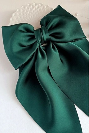 MAKSESUAR Kadın Yeşil Saten Fiyonk Otomatik Toka