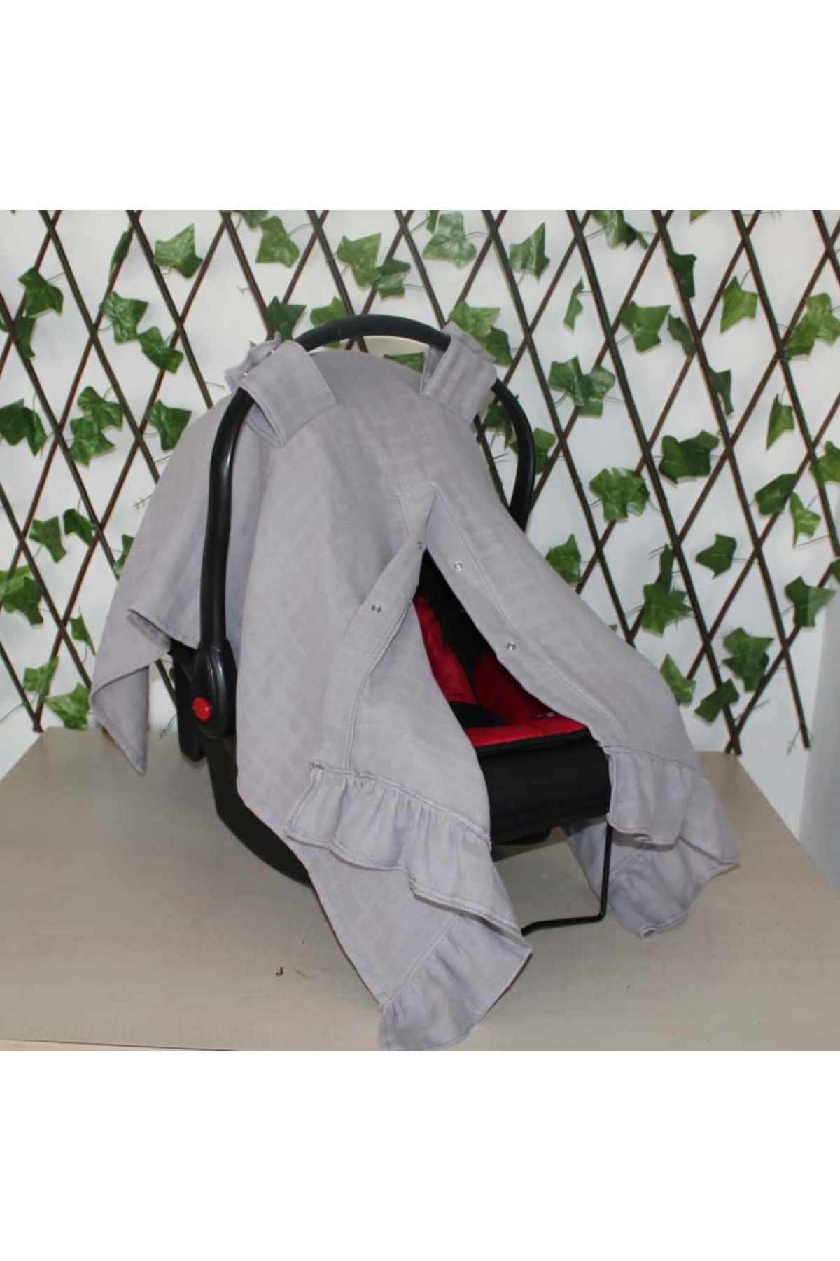 SerSev %100 Pamuk Gri Müslin Kumaş Puset Örtüsü Çıt Çıt ve Fırfır Desenli Gri Puset Örtüsü fotoğrafı 5 (önizleme)