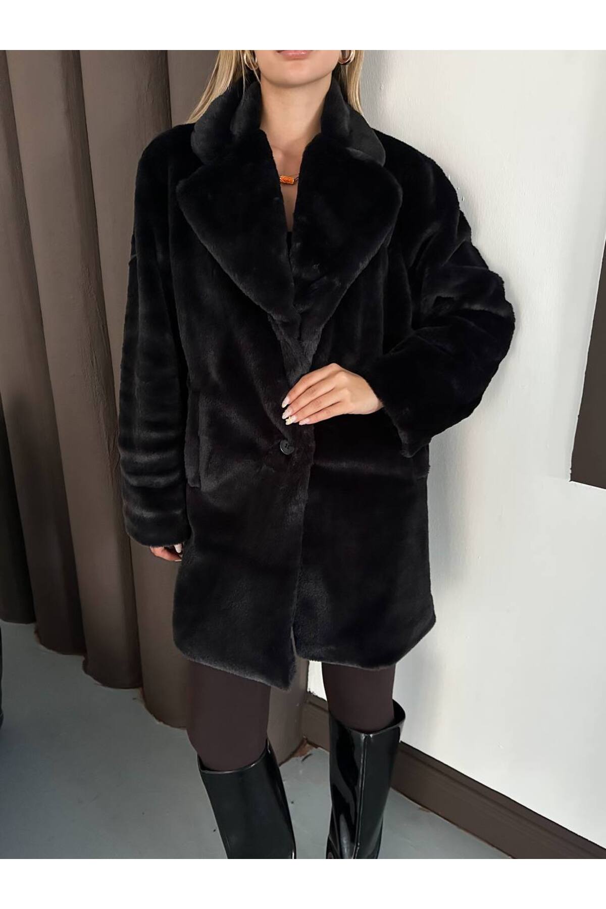 VESS MODA  İçi Astarlı Yumoş Kürk Kaban - Görsel 6