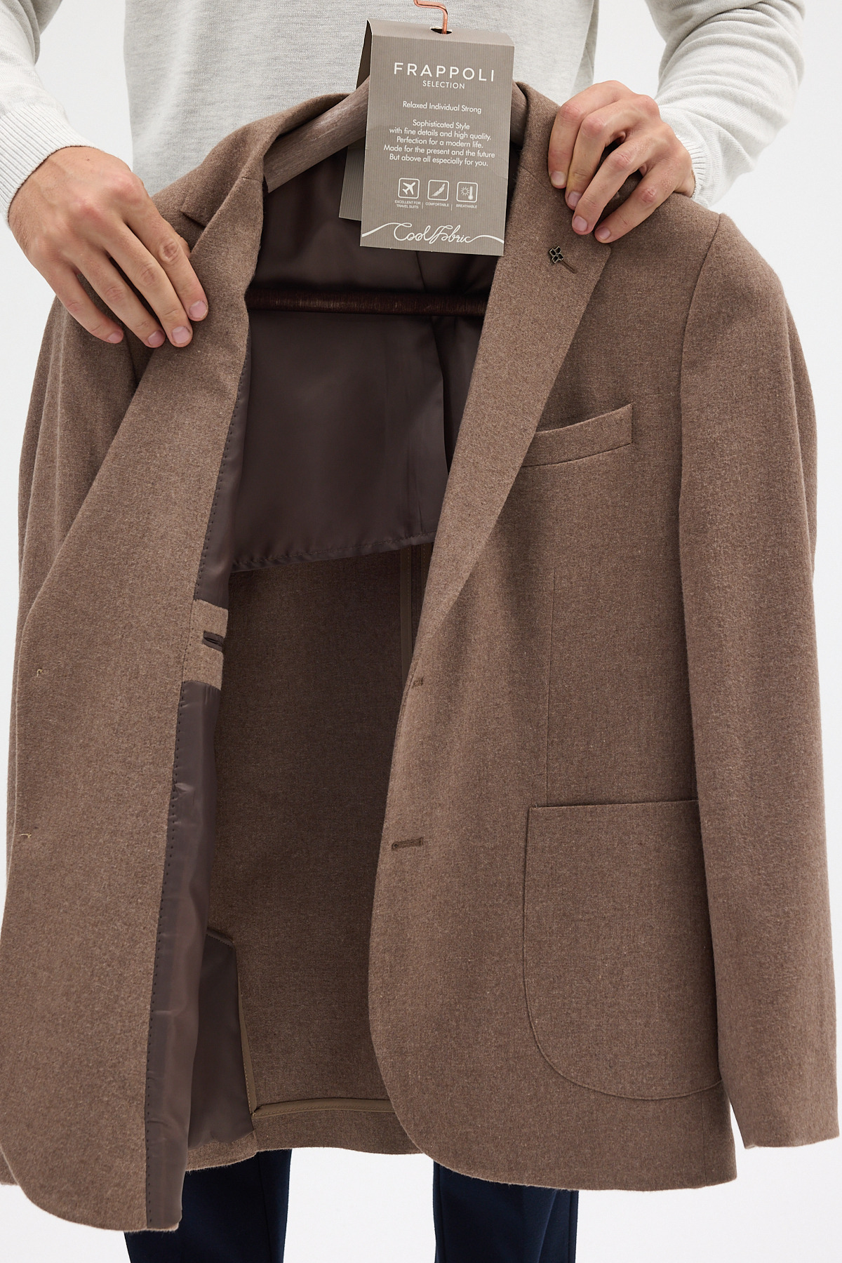 Frappoli  Enrica Erkek Vizon Kaşe Kumaşlı Yarım Astar Torba Cepli Mono Yaka Spor Blazer Ceket - Görsel 3