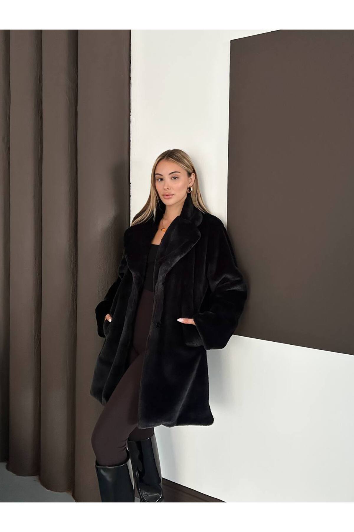 VESS MODA Μαλακό γούνινο παλτό με επένδυση