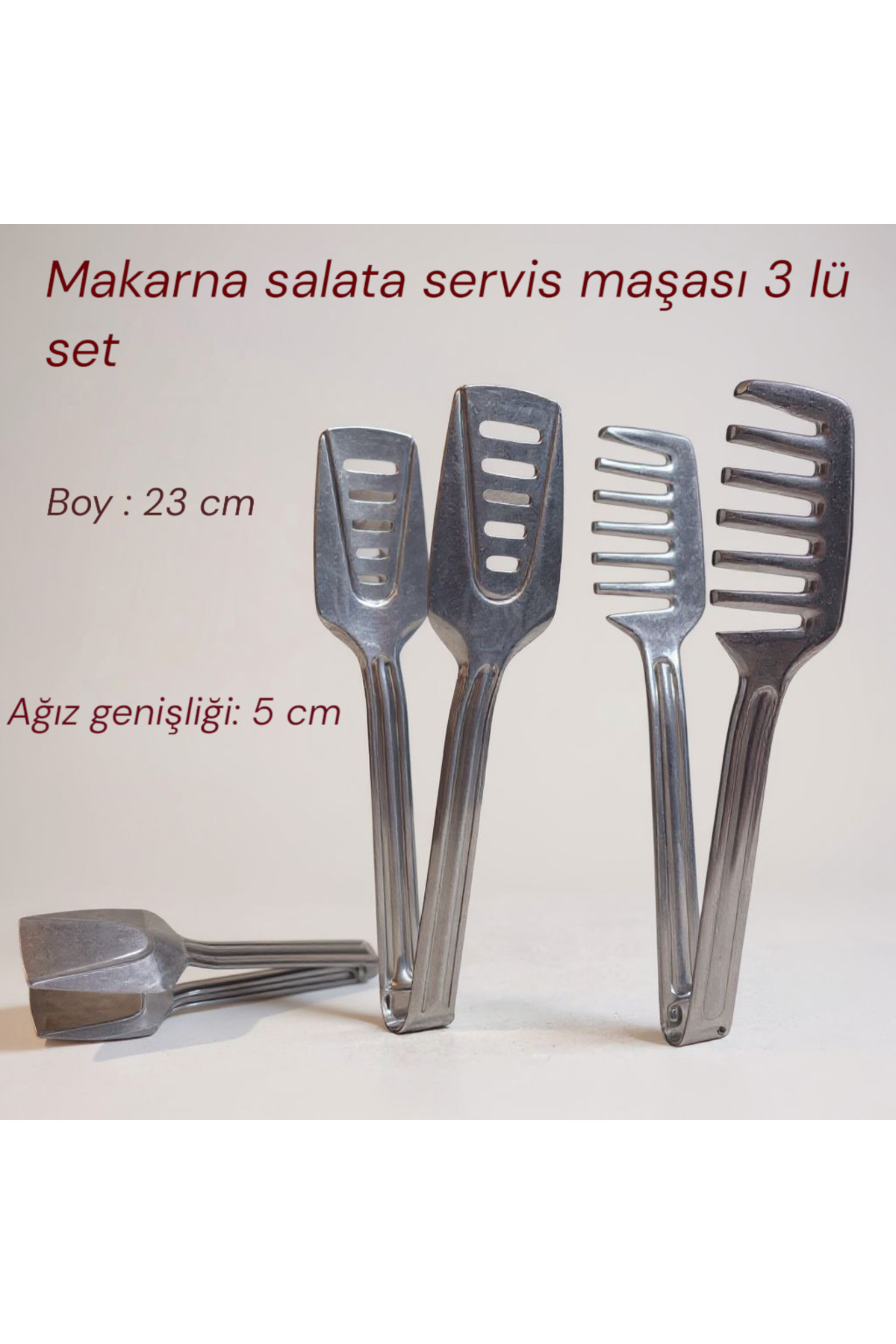 EMPA A V M Paslanmaz çelik makarna salata servis maşası 3 lü set