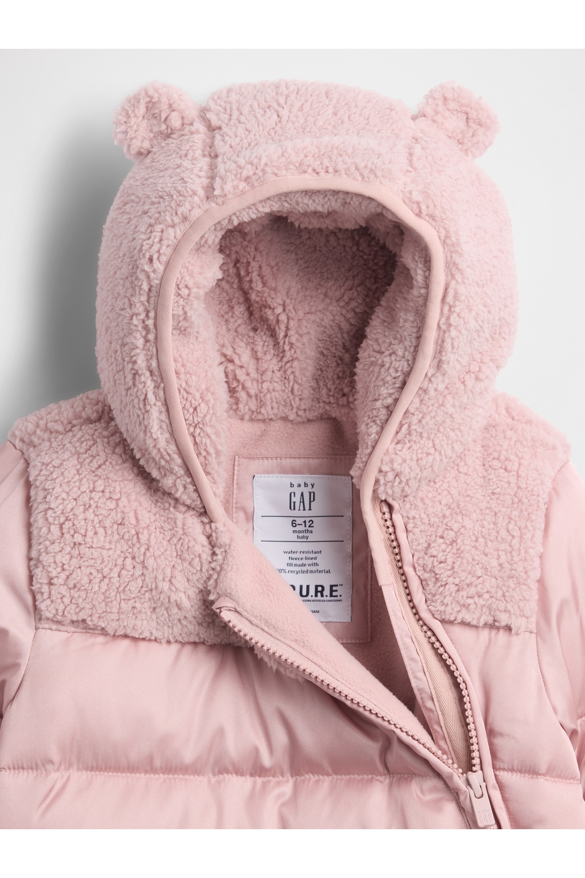 GAP Bebek Pembe Lightweight Şişme Tek Parça Tulum fotoğrafı 2 (önizleme)