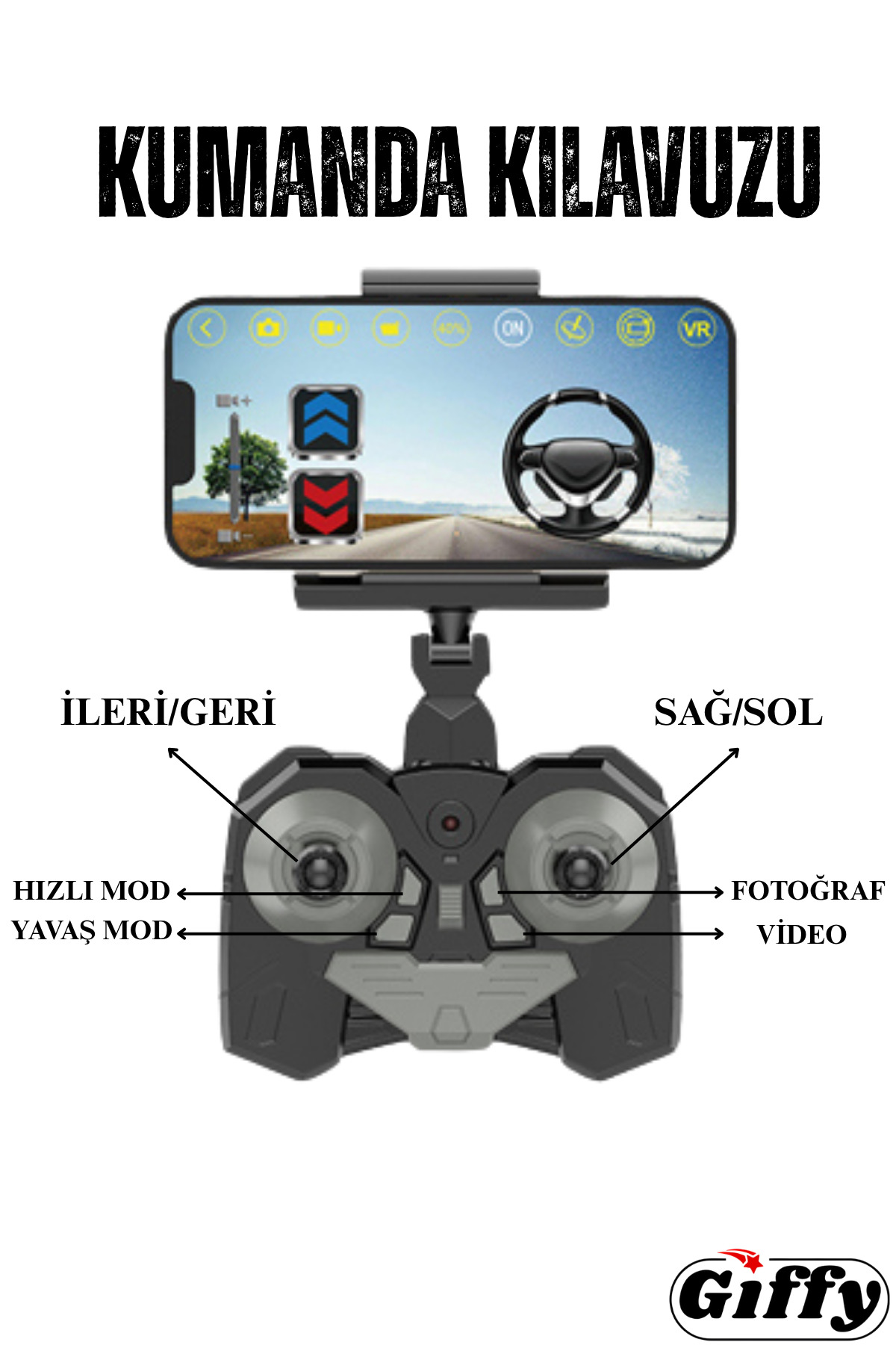 giffy Oyuncak Uzaktan Kumandalı Kameralı Araba HD Fotoğraf ve Video Çekilen Şarjlı Led Işıklı Araç fotoğrafı 5 (önizleme)