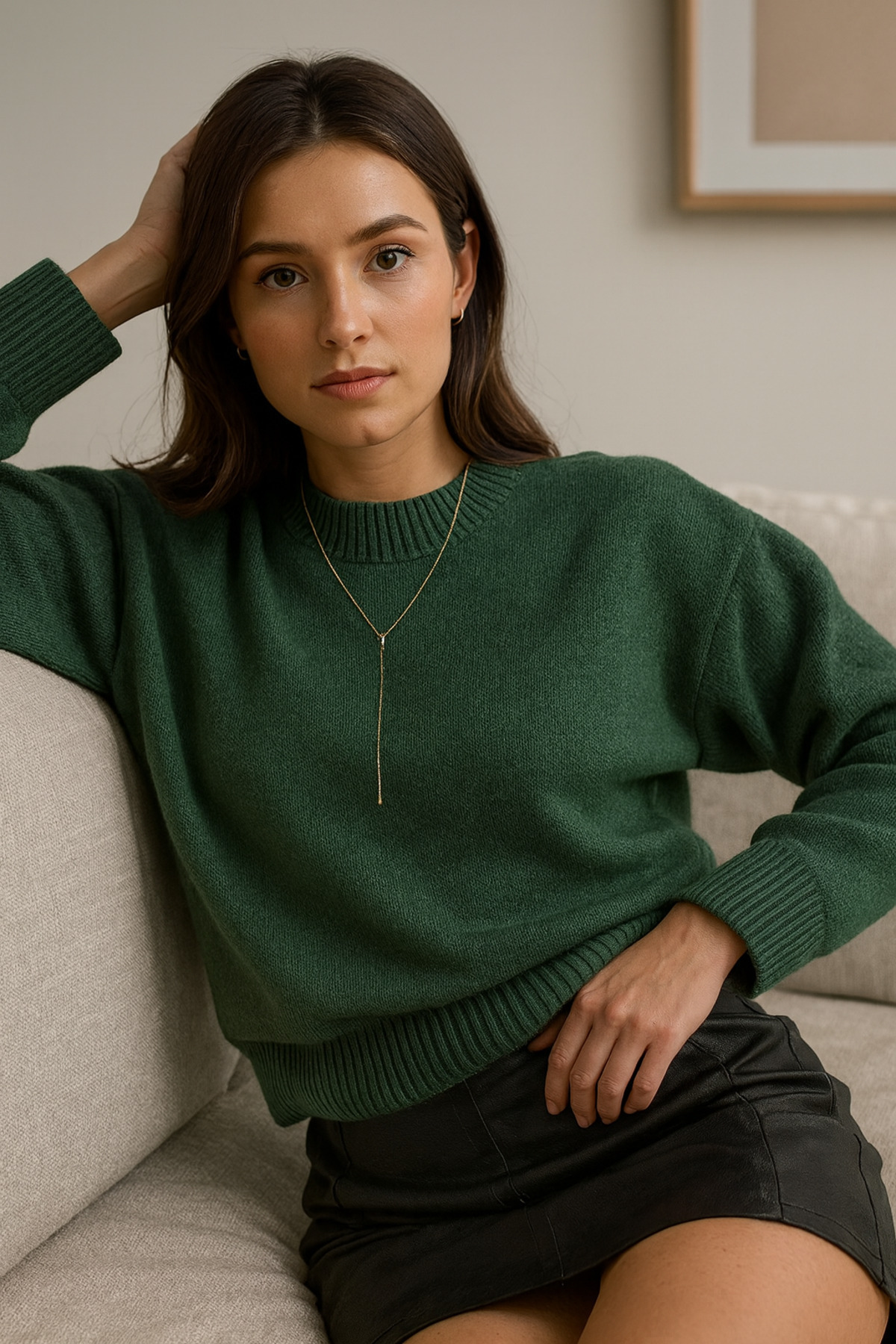 FLEX FASHION Γυναικείο πλεκτό πουλόβερ με μαλακή υφή - Πράσινο Oversize trend