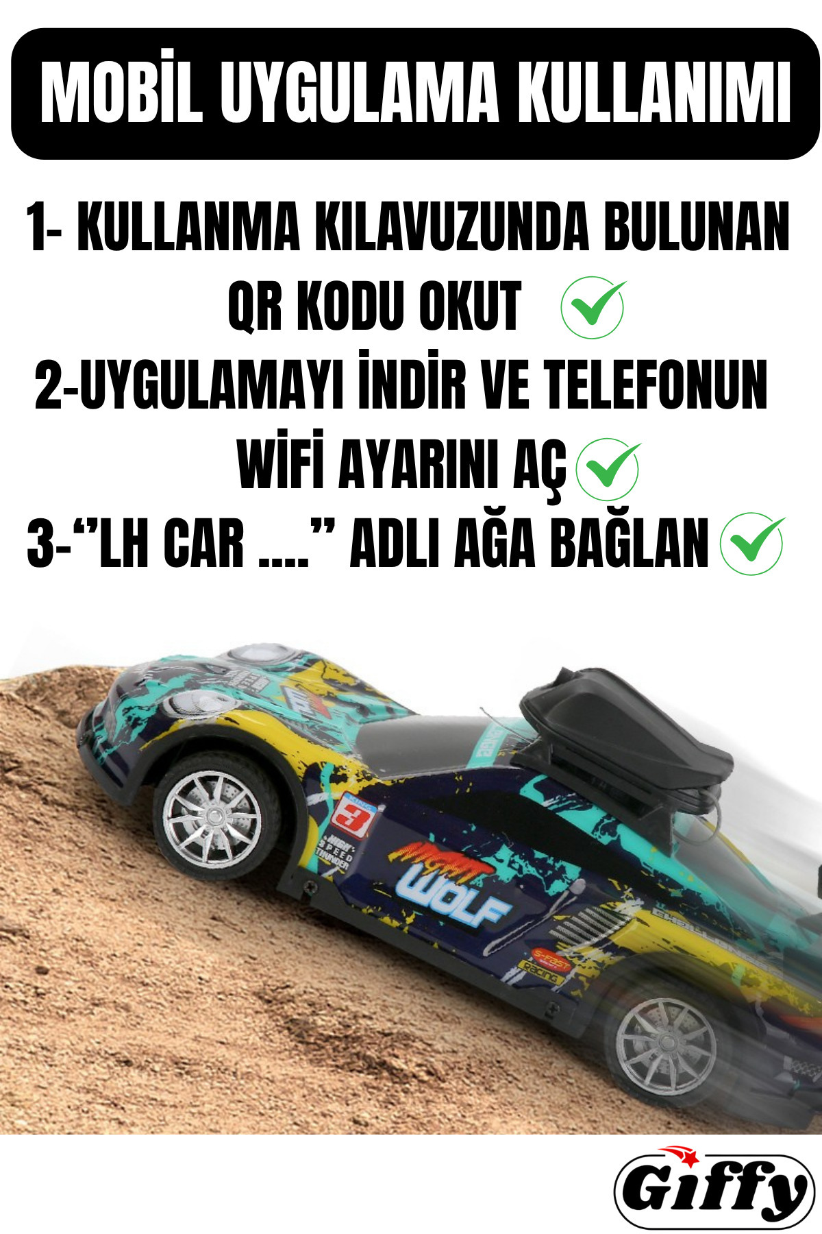 giffy Oyuncak Uzaktan Kumandalı Kameralı Araba HD Fotoğraf ve Video Çekilen Şarjlı Led Işıklı Araç fotoğrafı 3 (önizleme)