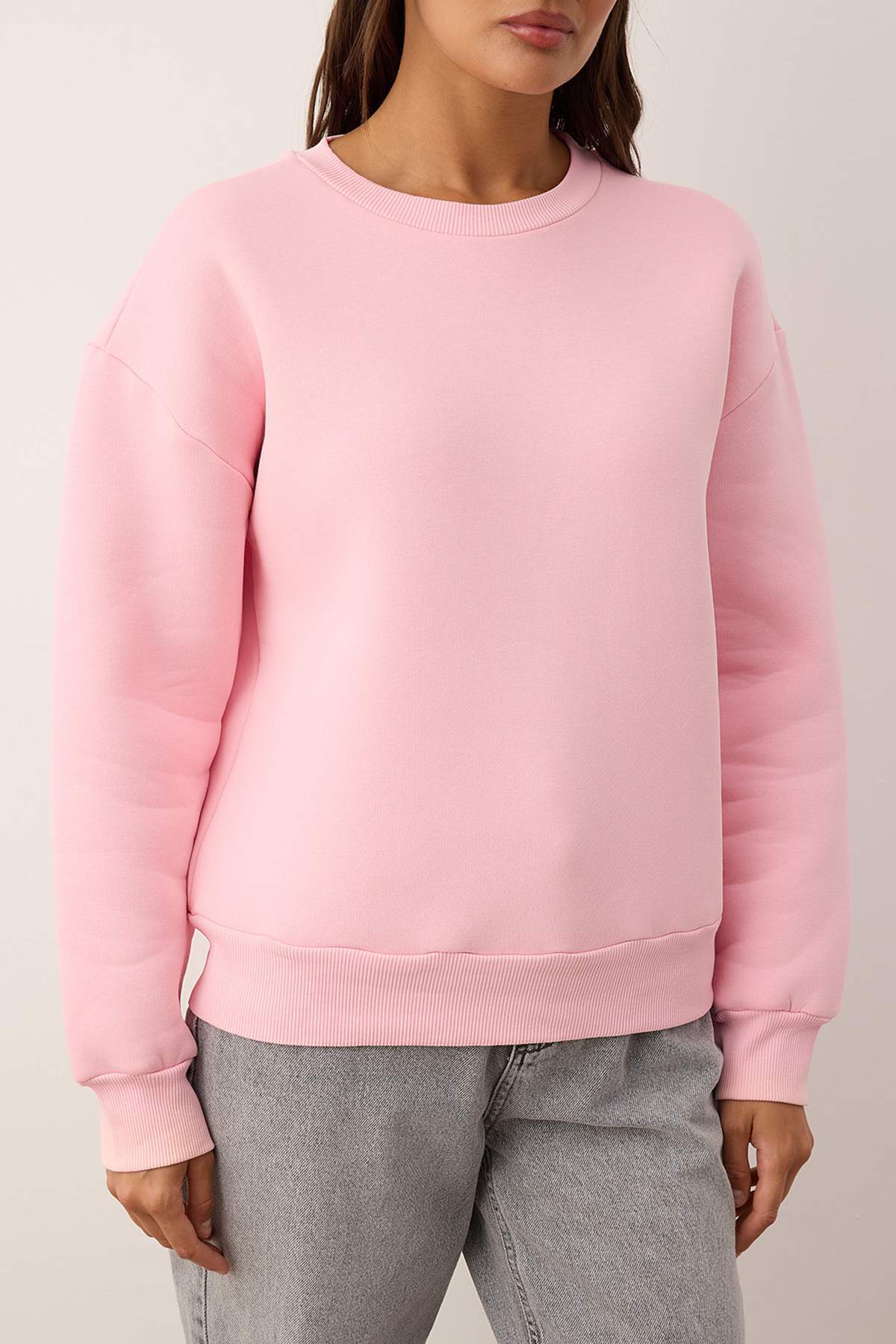 Trendyolmilla  Açık Pembe Kalın İçi Polarlı Regular/Normal Kalıp Bisiklet Yaka Basic Örme Sweatshirt TWOAW24SW00101 - Görsel 3