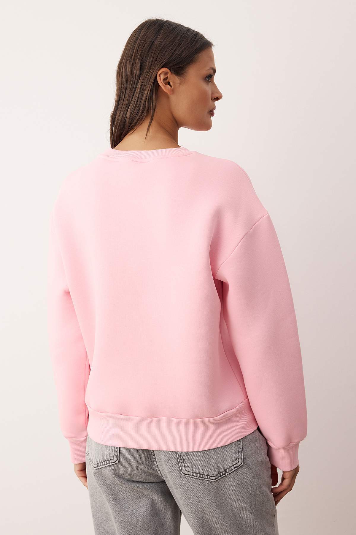 Trendyolmilla  Açık Pembe Kalın İçi Polarlı Regular/Normal Kalıp Bisiklet Yaka Basic Örme Sweatshirt TWOAW24SW00101 - Görsel 4