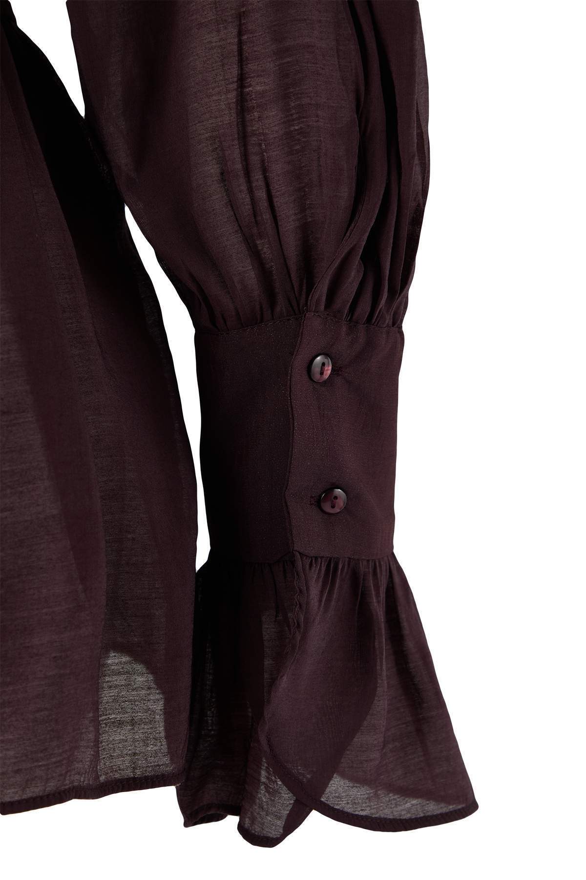 Trendyolmilla  Kahverengi Bağlama Detaylı Hafif Transparan Yumuşak Hisli Boho Gömlek TWOAW26GO00111 - Görsel 8