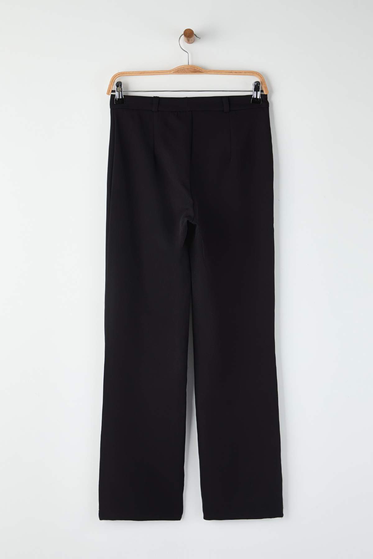 Trendyolmilla  Siyah Kalın Esnek Kumaş Straight/Düz Kesim Yüksek Bel Nervür Dikişli Pantolon TWOAW26PL00027 - Görsel 6