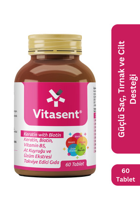 VİTASENT Keratin Biotin 60 Tablet – Hızlı Etkili Saç ve Tırnak Güçlendirici T...