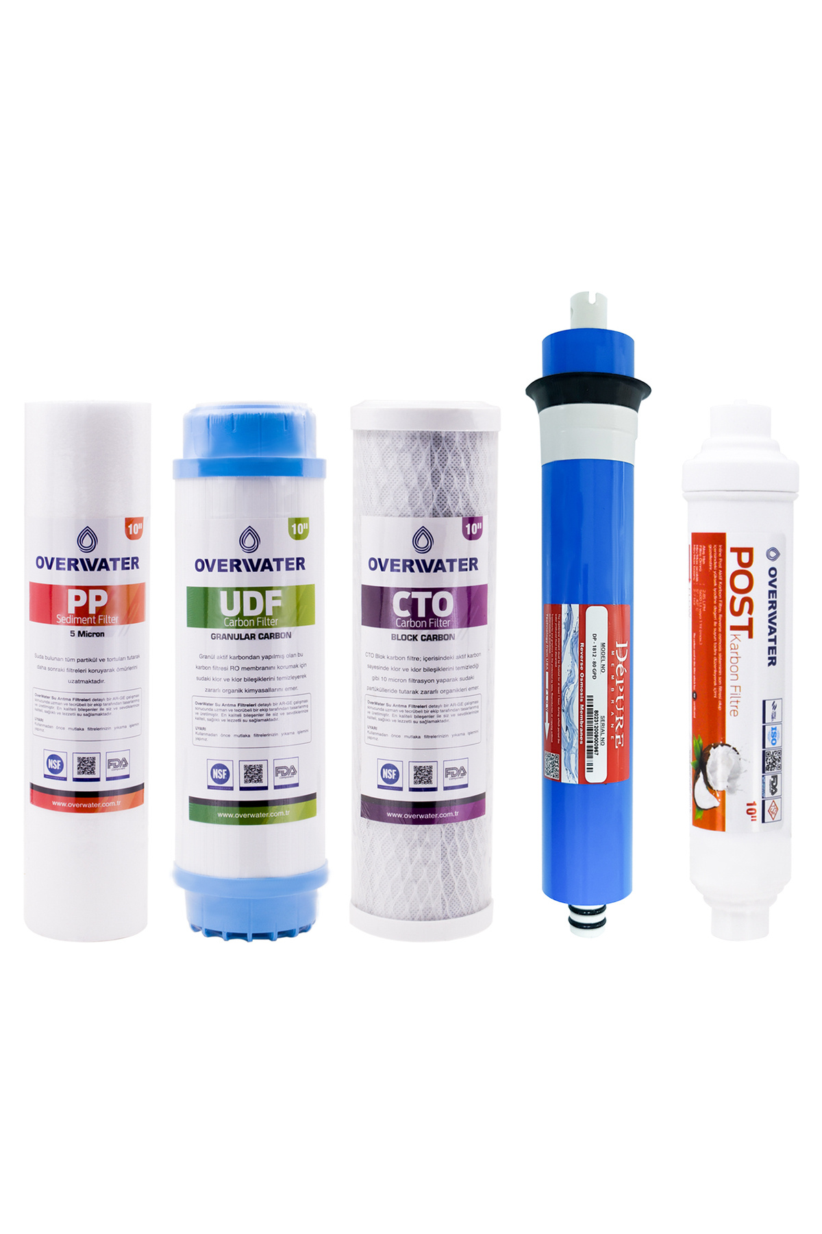 OverWater Açık Kasa Su Arıtma Cihazı 5 Li Filtresi Seti 5 Aşamalı Özel Sarım Membran Filtre