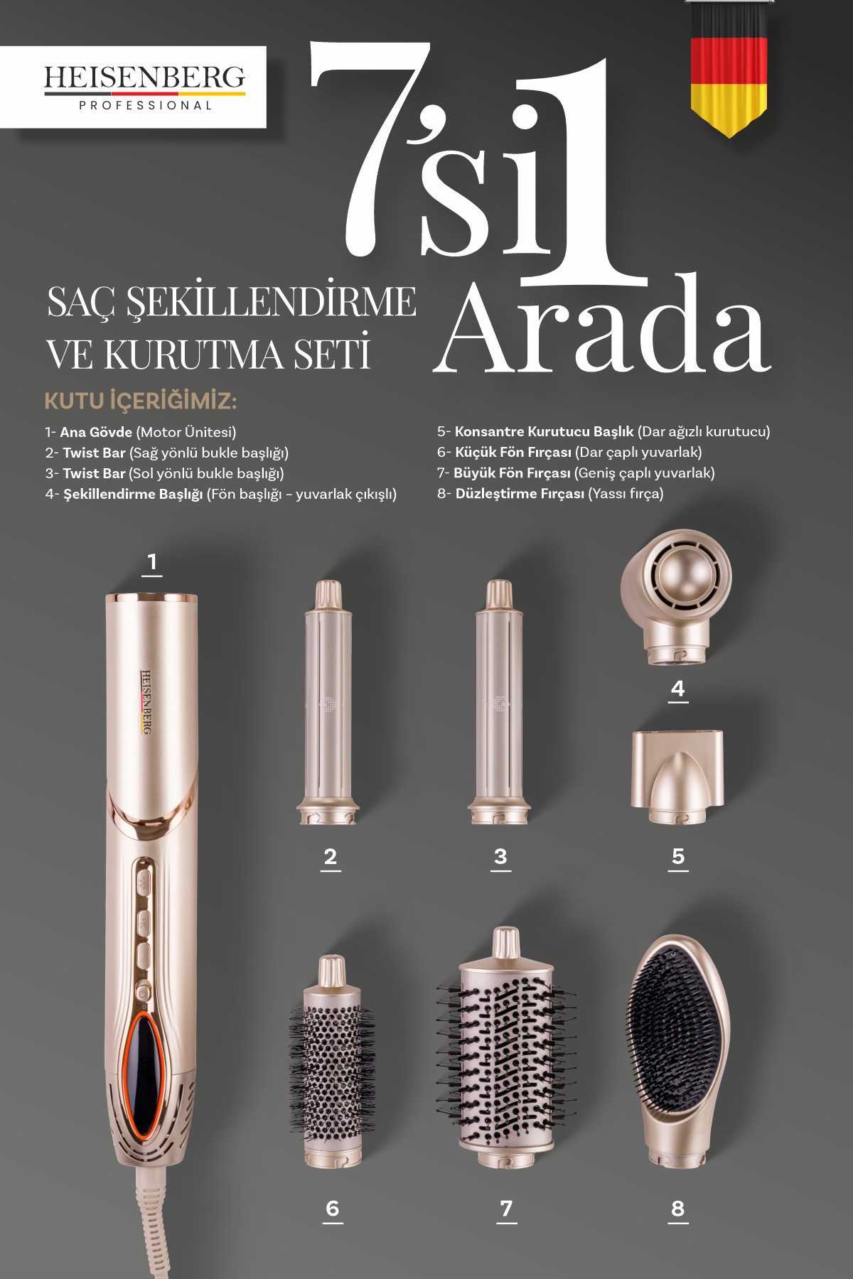 HEISENBERG Professional Airwrap Saç Şekillendirme Ve Kurutma Seti Aliminyum Gövde