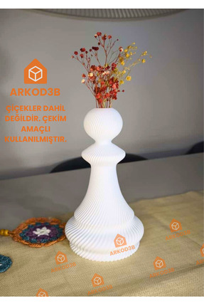 ARKOD3B Modern Tasarım Satranç Vezir Vazo- Dekoratif Obje - Beyaz