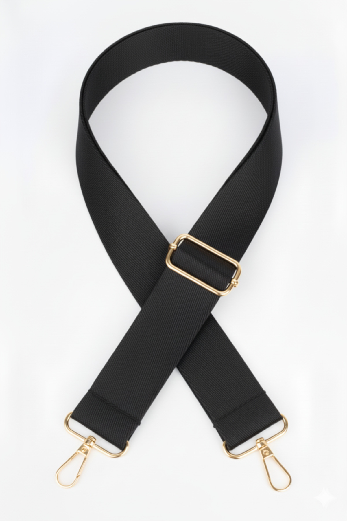 Defnella Siyah Polyester Kolon Ayarlanabilir Çanta Sapı - (125 CM) Gold Altın Metal Aksesuar ( 4cm )