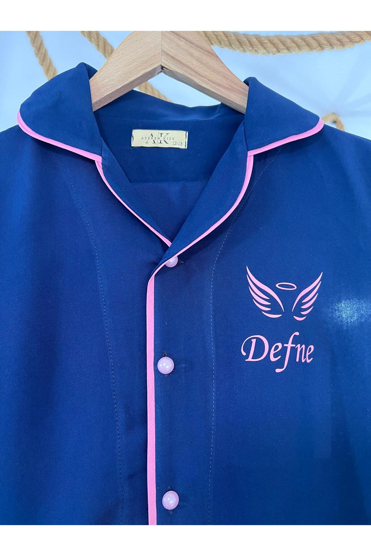 ADEREN KİDS LACİVERT PEMBE MELEK KANATLI KİŞİYE ÖZEL İSİM BASKILI PAMUK PİJAMA TAKIMI HEDİYE DOĞUM GÜNÜ PARTİ fotoğrafı 2 (önizleme)