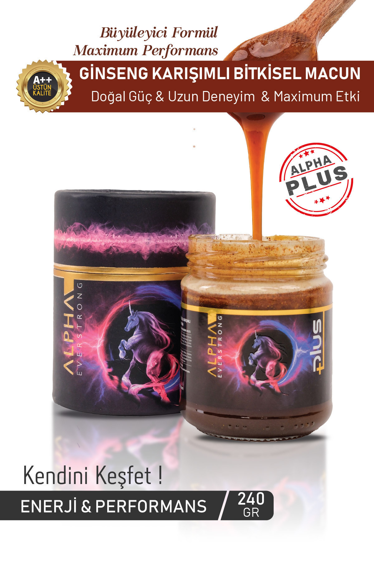 ALPHA EVERSTRONG Panax Ginseng Macun Plus Bitkisel Karışım Kuvvet Macun Kavanoz (240 Gr)