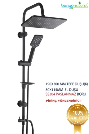 banyonatural Siyah Tepe Yağmurlama Kirec Kırıcılı Siyah Çibaba Duş Seti Pirin...