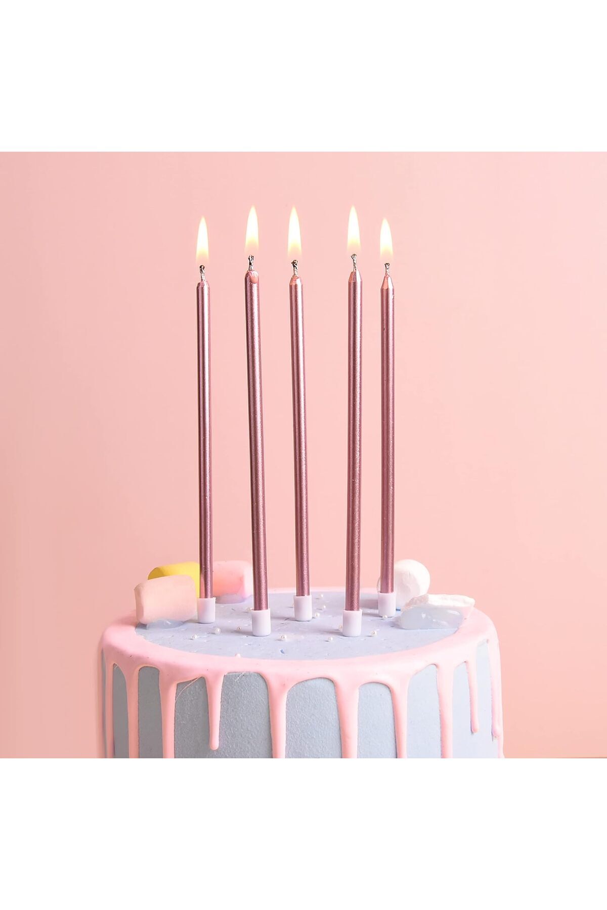 Çemrek Süs Parti Doğum günü uzun pasta mumu 14 cm rose