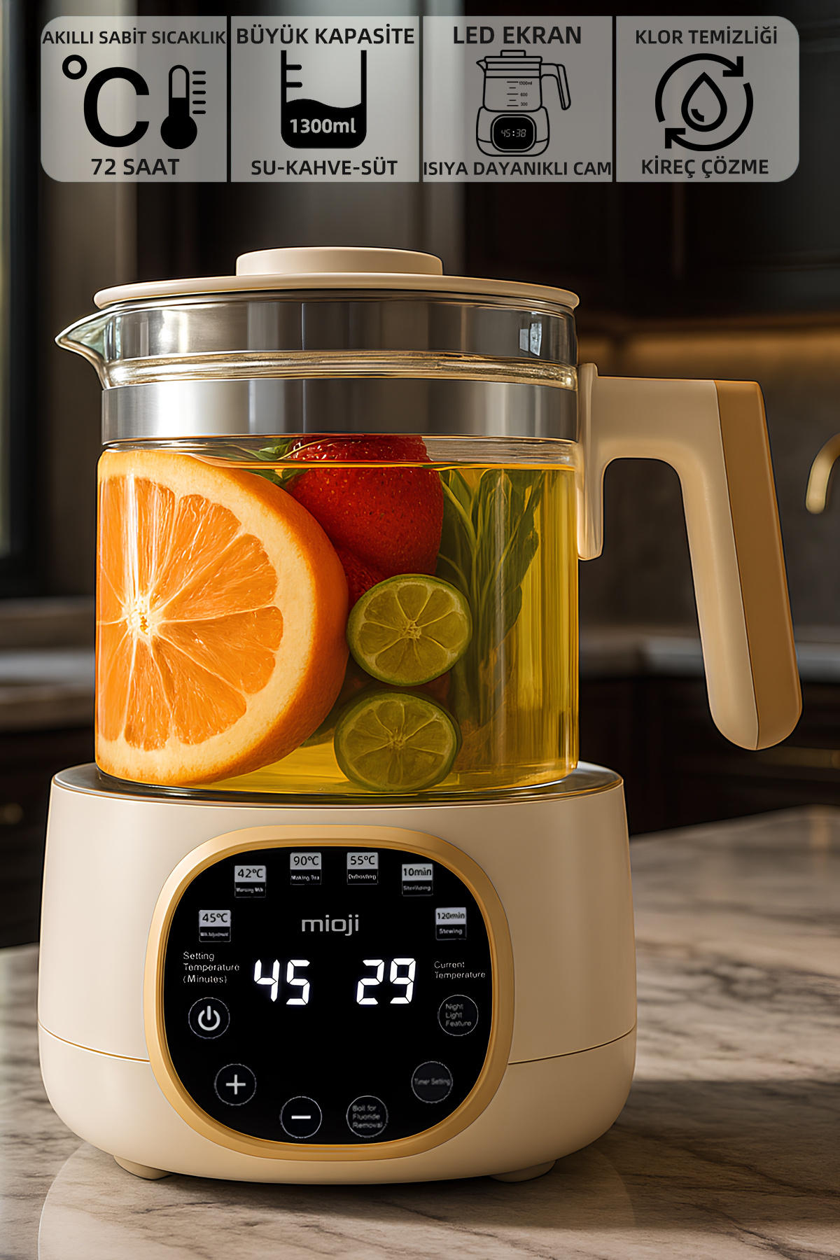 Mioji Mio K99 Çok Fonksiyonlu Isı Kontrolü Isı Sabitleme LED Ekranlı Elektrikli Kettle