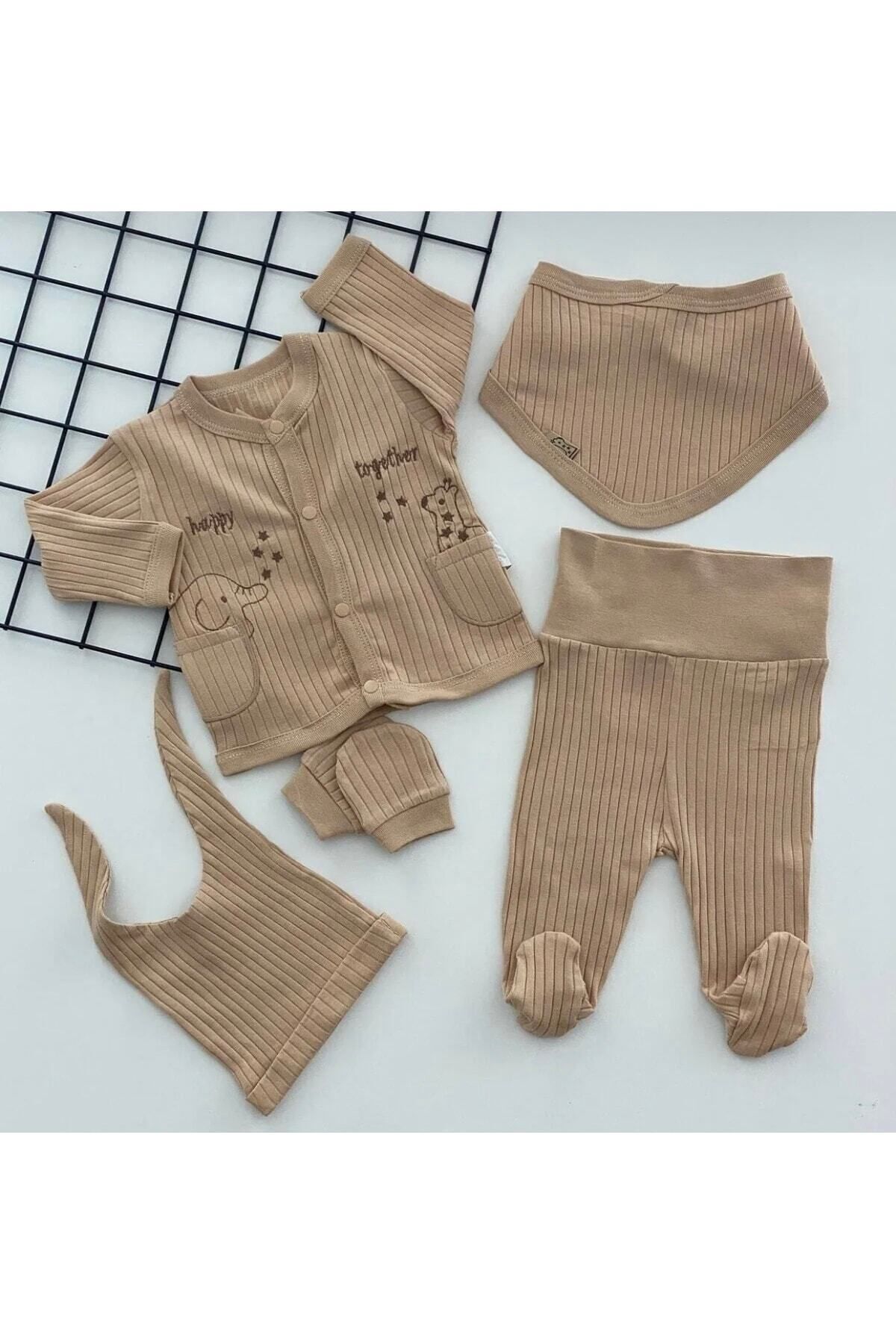 nevrankids Neşeli Bebeklerimiz Zürafa-fil Nakış 5 Parça Hastane Çıkış Seti fotoğrafı 6 (önizleme)