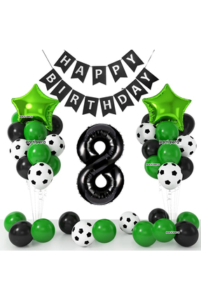 parti pera Futbol Temalı Doğum Günü Balon Seti Siyah Yeşil Futbol Baskılı Balon