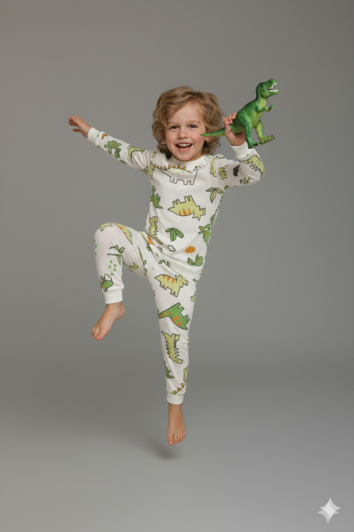 MADALİNA Erkek Çocuk %100 Pamuklu Dinazor Ağaç Desenli Pijama Takımı fotoğrafı 3 (önizleme)