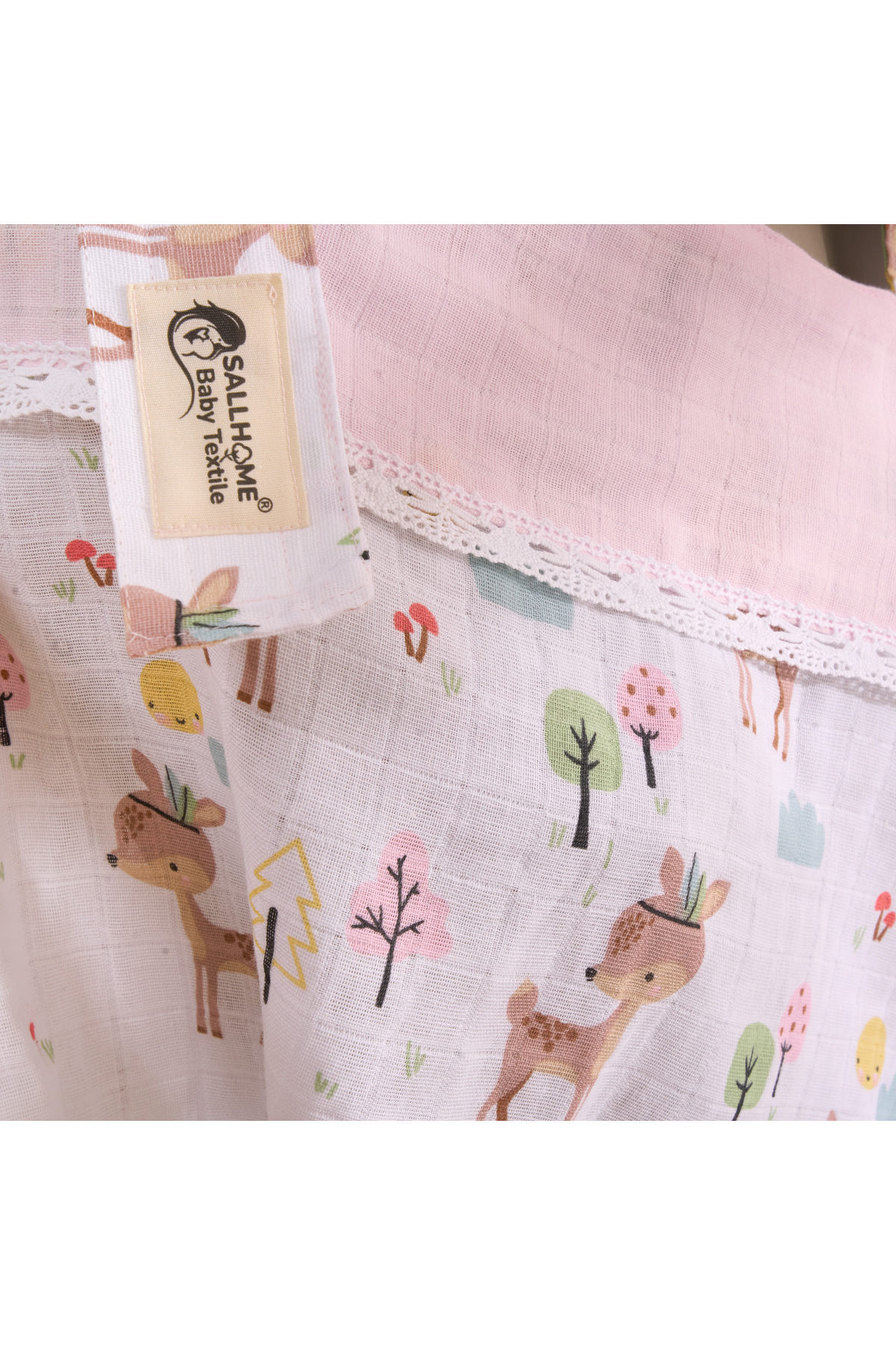 SALLHOMEE Sallhome Ceylan Desenli Dantel Kenarlı Müslin Emzirme Örtüsü – %100 Pamuk fotoğrafı 3 (önizleme)