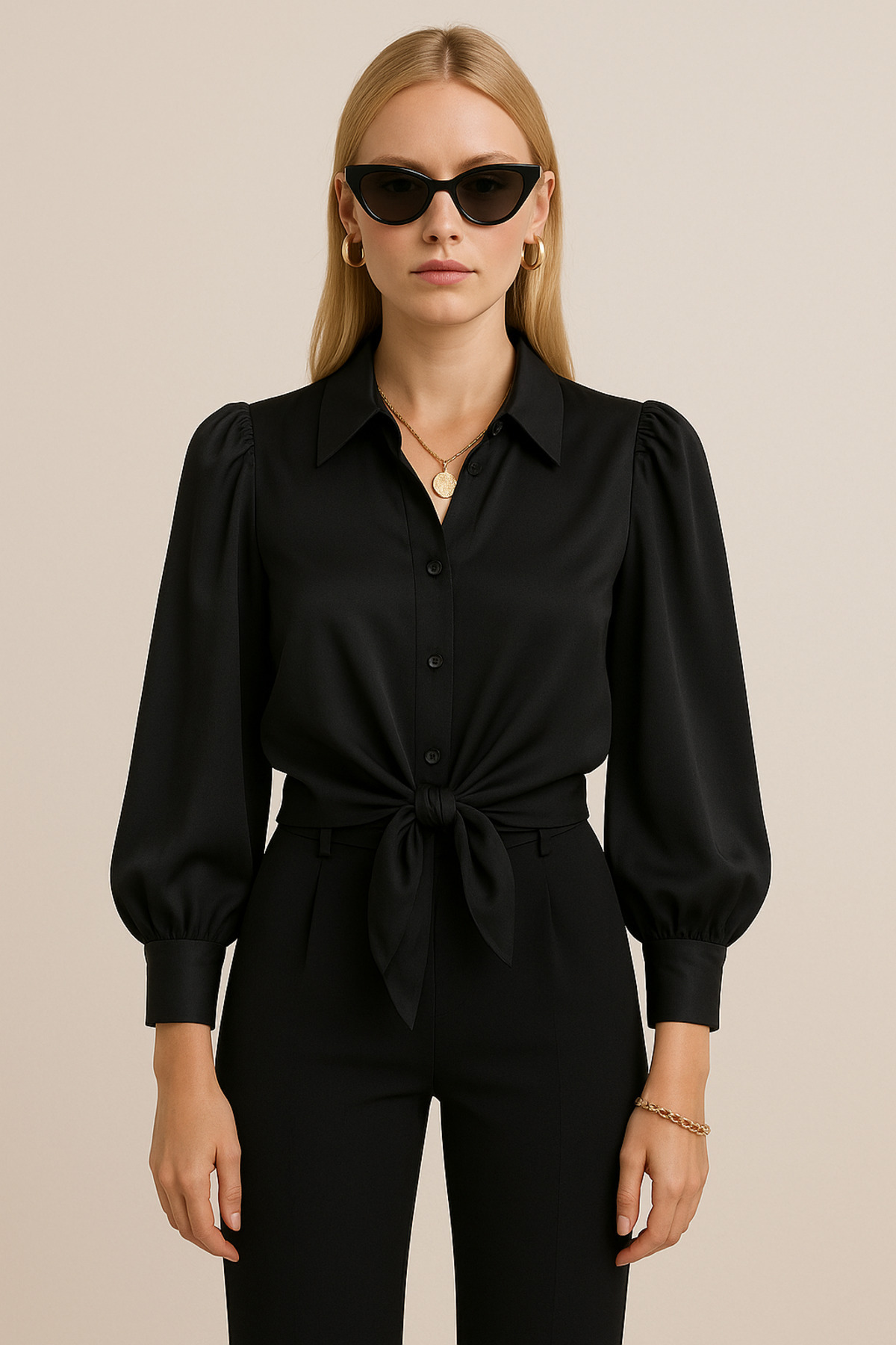 MYMİSİY  SATEN İPEK GÖMLEK BLUZ - SİYAH 34-48 BEDEN - Görsel 5