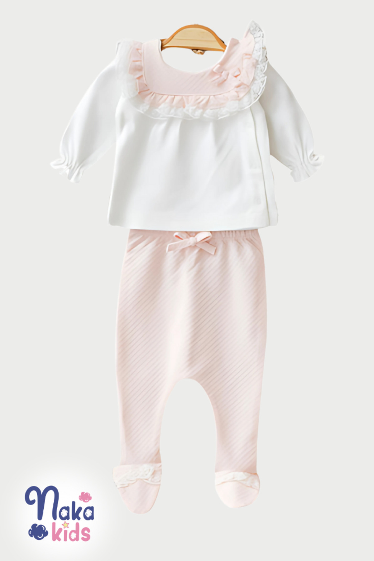 Naka Concept Jakarlı 10 Parça Kız Bebek Hastane Çıkış Seti-Pembe Beyaz fotoğrafı 6 (önizleme)