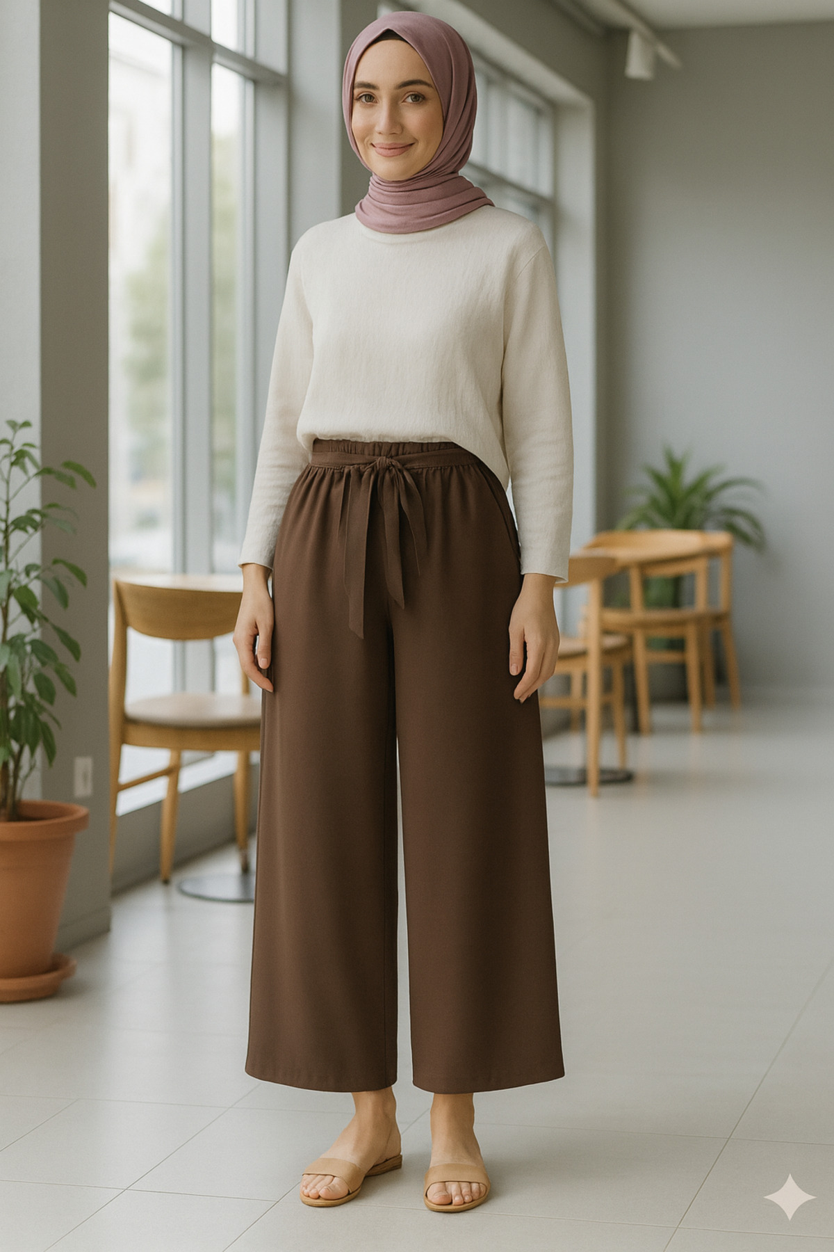 BROWN SCUBA CREPE bolpacha BELT TROUSERS(launch price for A short time)
