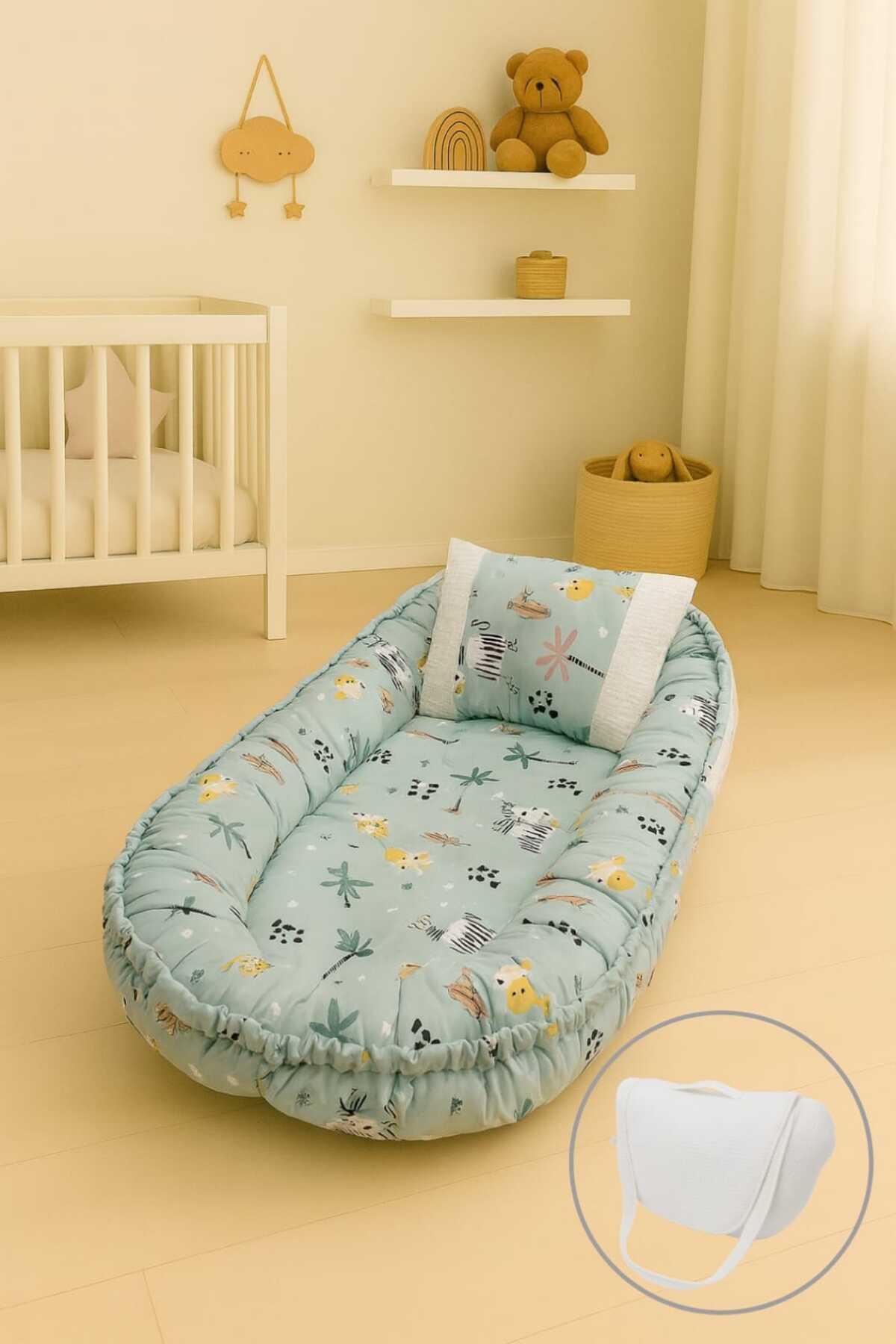Multipurpose Baby Nest Cotton And Pique Fabric Patterned Bag Baby Bag Portable Mother Side Bed