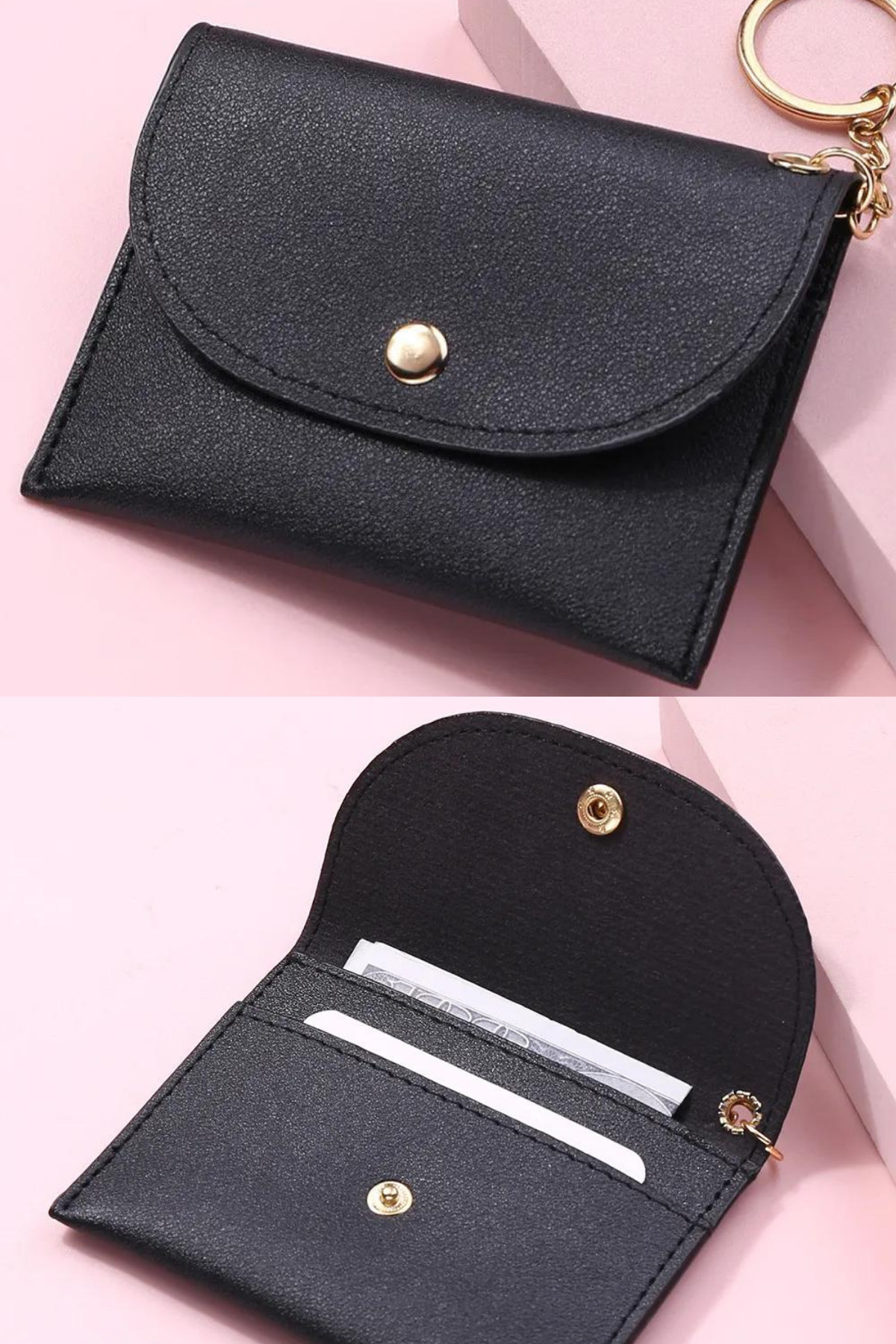 Defnella Unisex Siyah Çift Bölmeli Anahtarlıklı Mini Kredi Kartlık Cüzdan