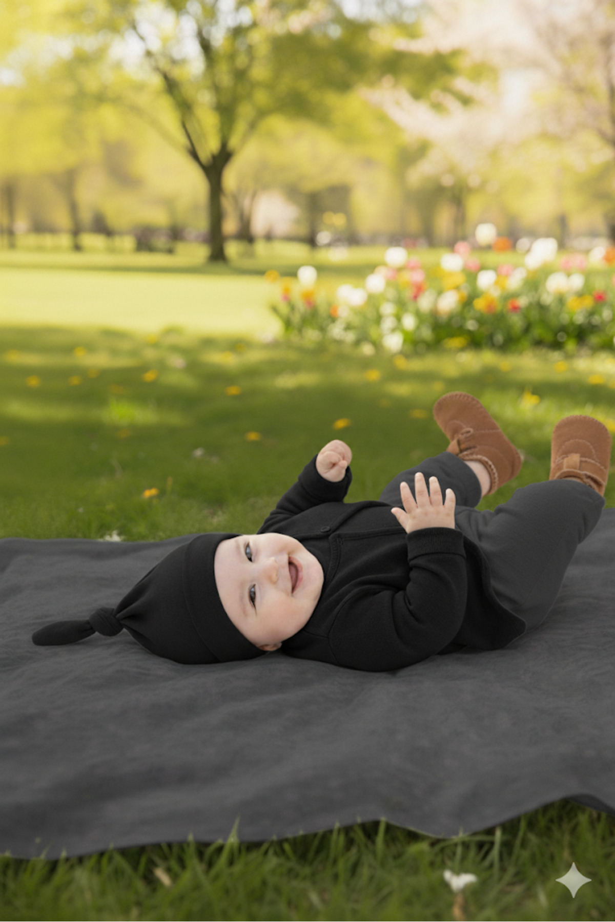 Babygiz Yenidoğan Kız Erkek Bebek %100 Pamuklu Penye Extra Yumuşak Hafif Terletmez Bere Siyah fotoğrafı 5 (önizleme)