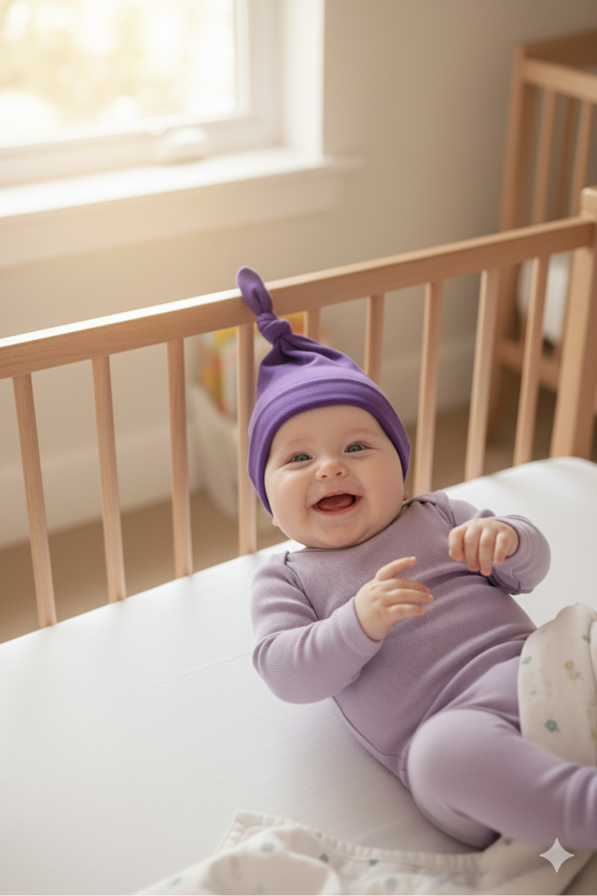 Babygiz Yenidoğan Kız Erkek Bebek %100 Pamuklu Penye Extra Yumuşak Hafif Terletmez Bere Mor fotoğrafı 5 (önizleme)