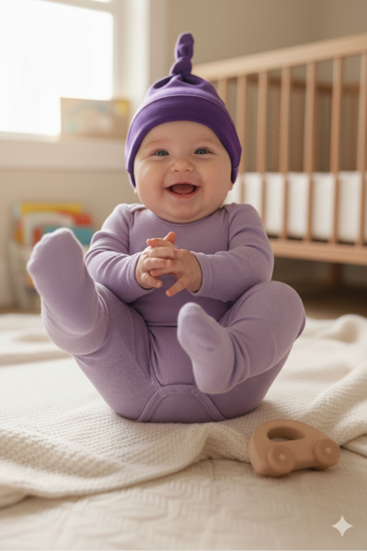 Babygiz Yenidoğan Kız Erkek Bebek %100 Pamuklu Penye Extra Yumuşak Hafif Terletmez Bere Mor fotoğrafı 3 (önizleme)