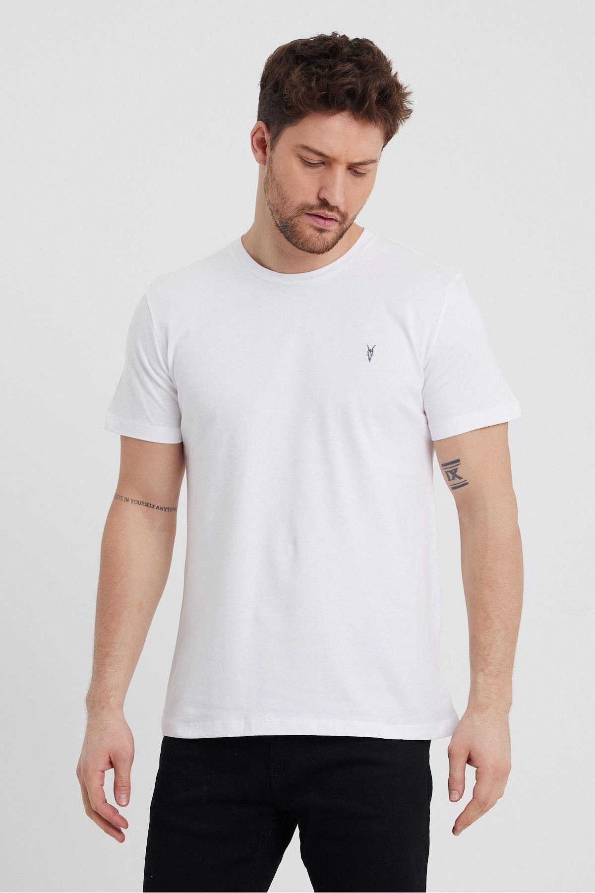 COMBİNE MİCHAİL  Standart Kalıp Relaxed Bisiklet Yaka Nakış Detaylı 5-li T-shirt - Görsel 3