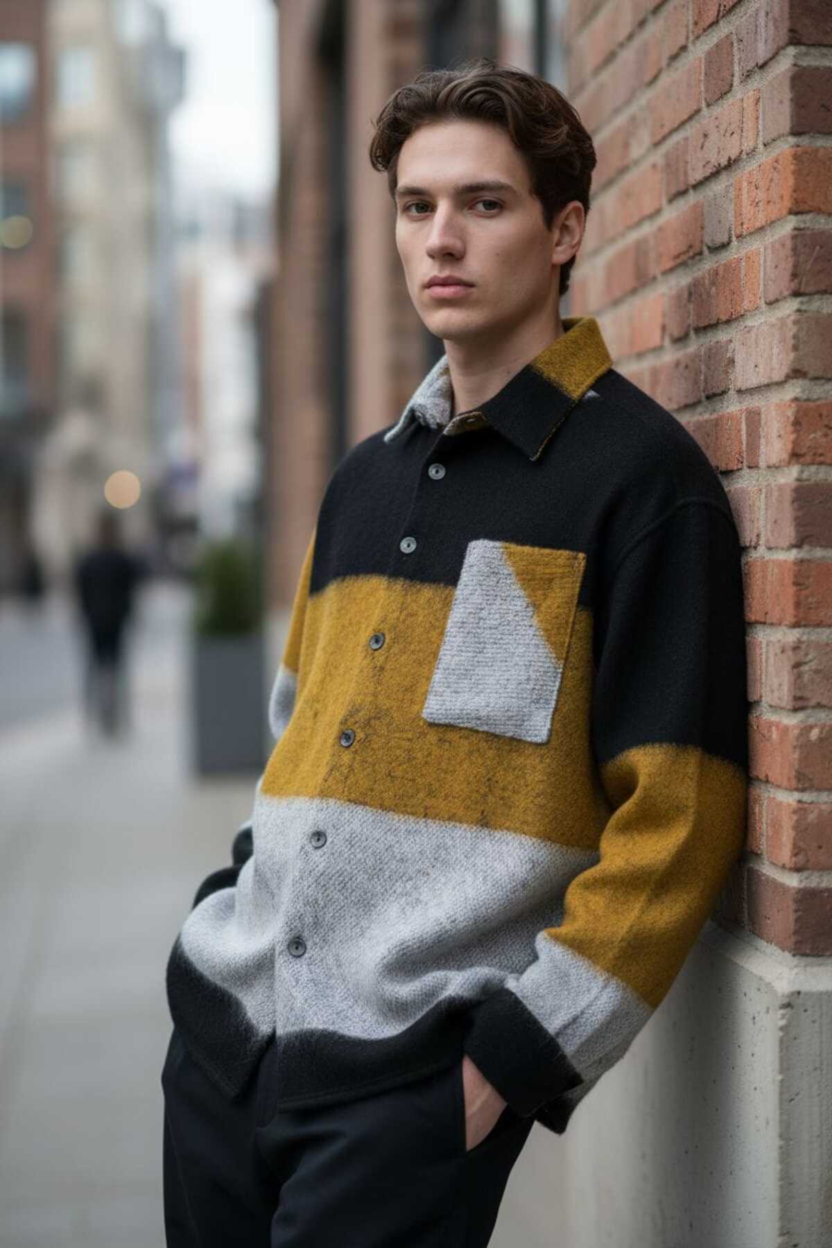 penyego Gri siyah ve sarı renk desenli tam kışlık oduncu gömlek