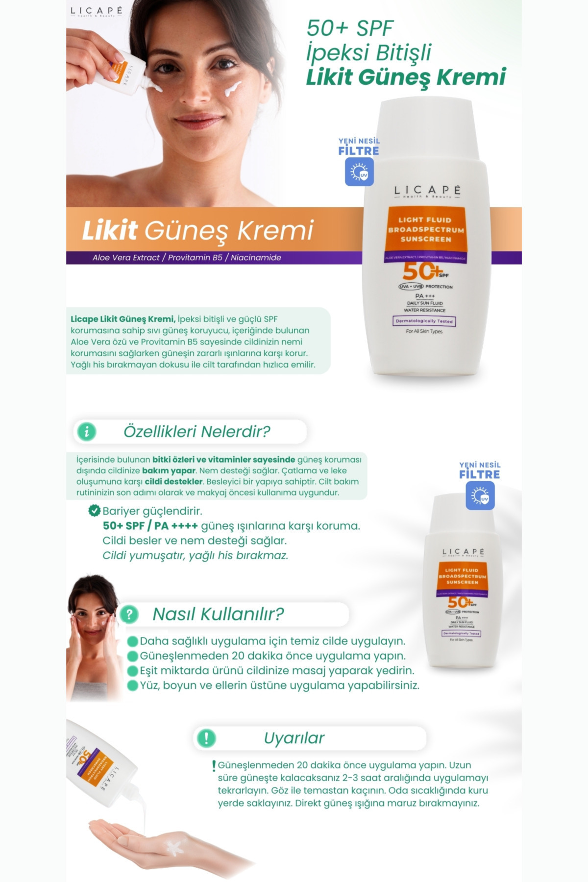 کرم ضد آفتاب مایع با SPF 50 و محافظت بالا در برابر آب، مناسب برای انواع پوست، 50 میلی لیتر — licave35 — تصویر 4 از 9