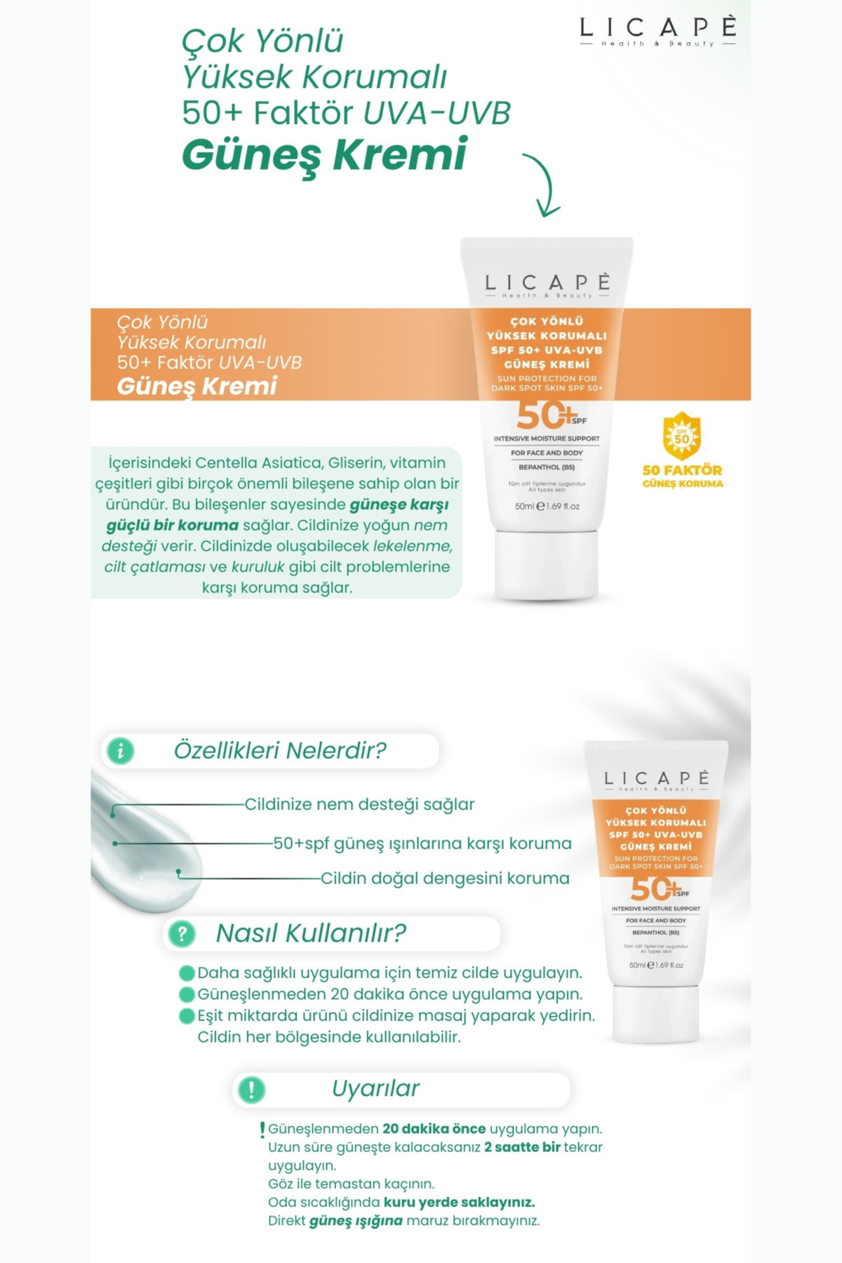Çok Yönlü Yüksek Korumalı Spf +50 Faktör Uva - Uvb Güneş Kremi 50 ml — 22544822 — تصویر 4 از 6