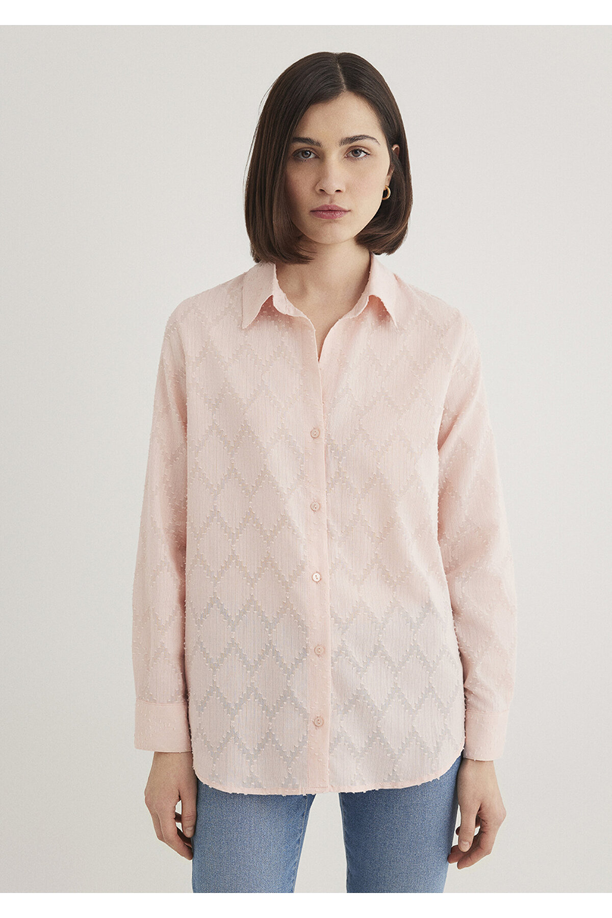 Pembe Gömlek Loose Fit / Bol Rahat Kesim 1211032-71152 — صورتی — تصویر 4 از 7