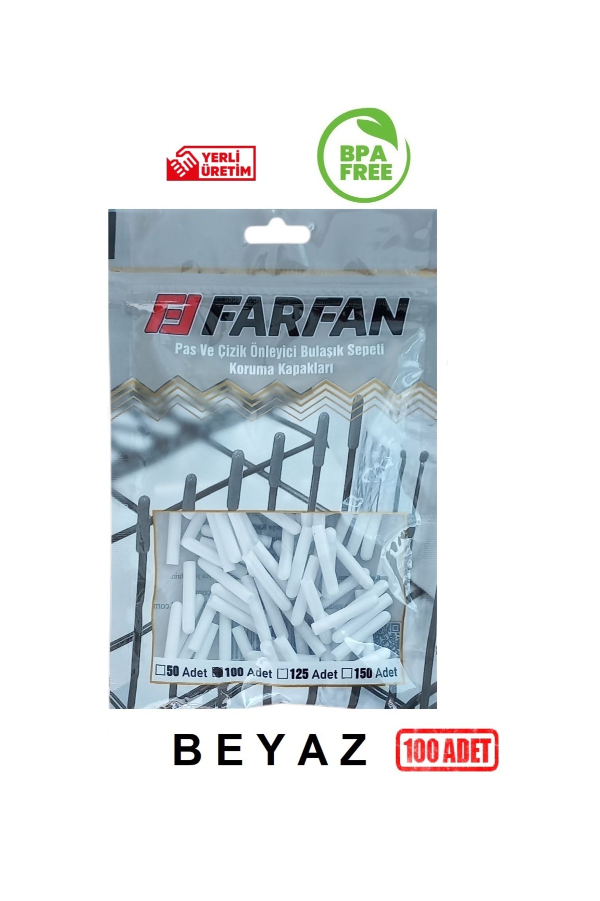 farfan 100 Adet Beyaz Bulaşık Makinesi Sepet Ucu Kapak | Pas ve Küf Önleyici Çizilmeyi Engeller | BPA Free