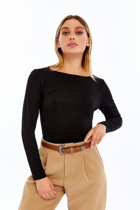 VERANOYA Kayık Yaka Uzun Kollu Bluz Siyah