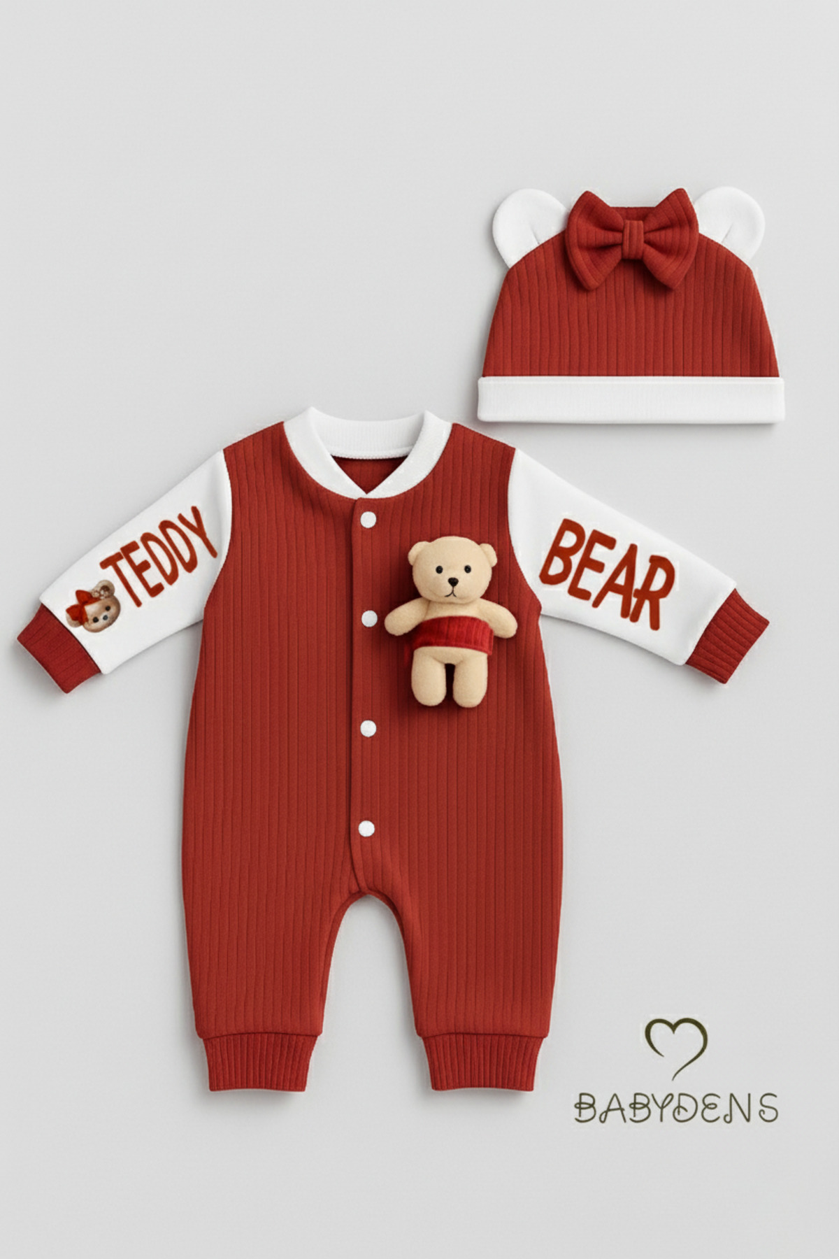 BABYDEN'S Teddy Bear Temalı Yenidoğan Fitilli Tulum Takımı Ayıcıklı Kız Bebek Tulum Şapka Set %100 Pamuk fotoğrafı 2 (önizleme)